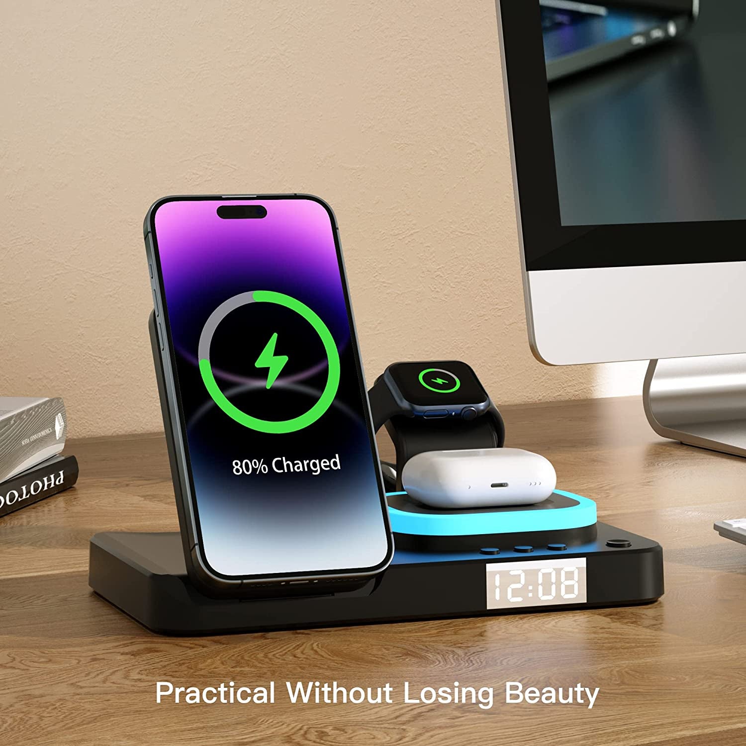 Magnetic Wireless Charger,3 in 1 Magnetic Charging Station,For Mag-Safe Charger with QC3.0 Adapter, for Iphone 14/13/12/11/X/8, for Iwatch, for Airpods 3/2/Pro, for Samsung Galaxy Z Fold3/4  Anmeix   