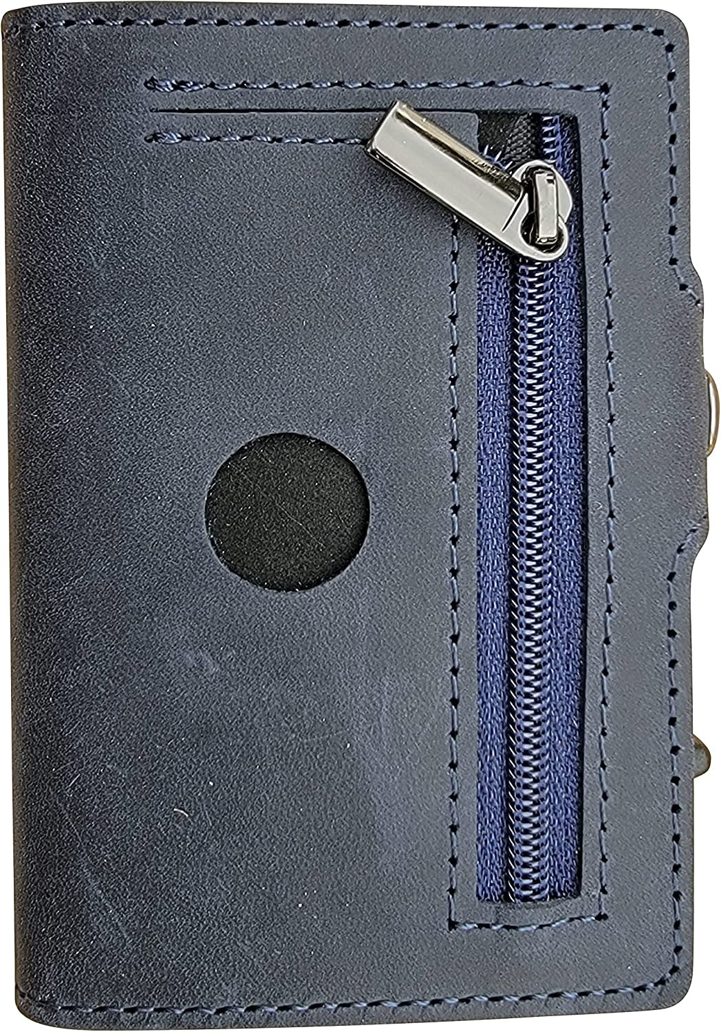 TNE Airtag Wallet Genuine Leather Credit Card Money Holder for Men | RFID Blocking | Automatic Popup Mini Aluminum Bifold Slim Zipper Coin Pocket Airtag Case Mens Wallets Air Tag Cover (Blue)  Thepricesright4u   