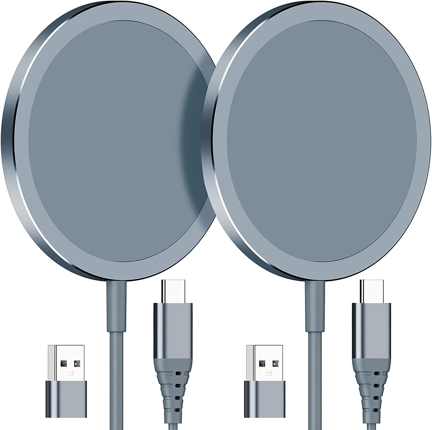 2 Pack Magnetic Wireless Charger Compatible with Magsafe Charger for Iphone 14 Pro Max/14 Plus/Iphone 13 Pro Max/13 Mini/Iphone 12, Magnetic Wireless Charging Pad for Airpods 3/2/Pro,Mag Safe Charger  YW100A Grey  