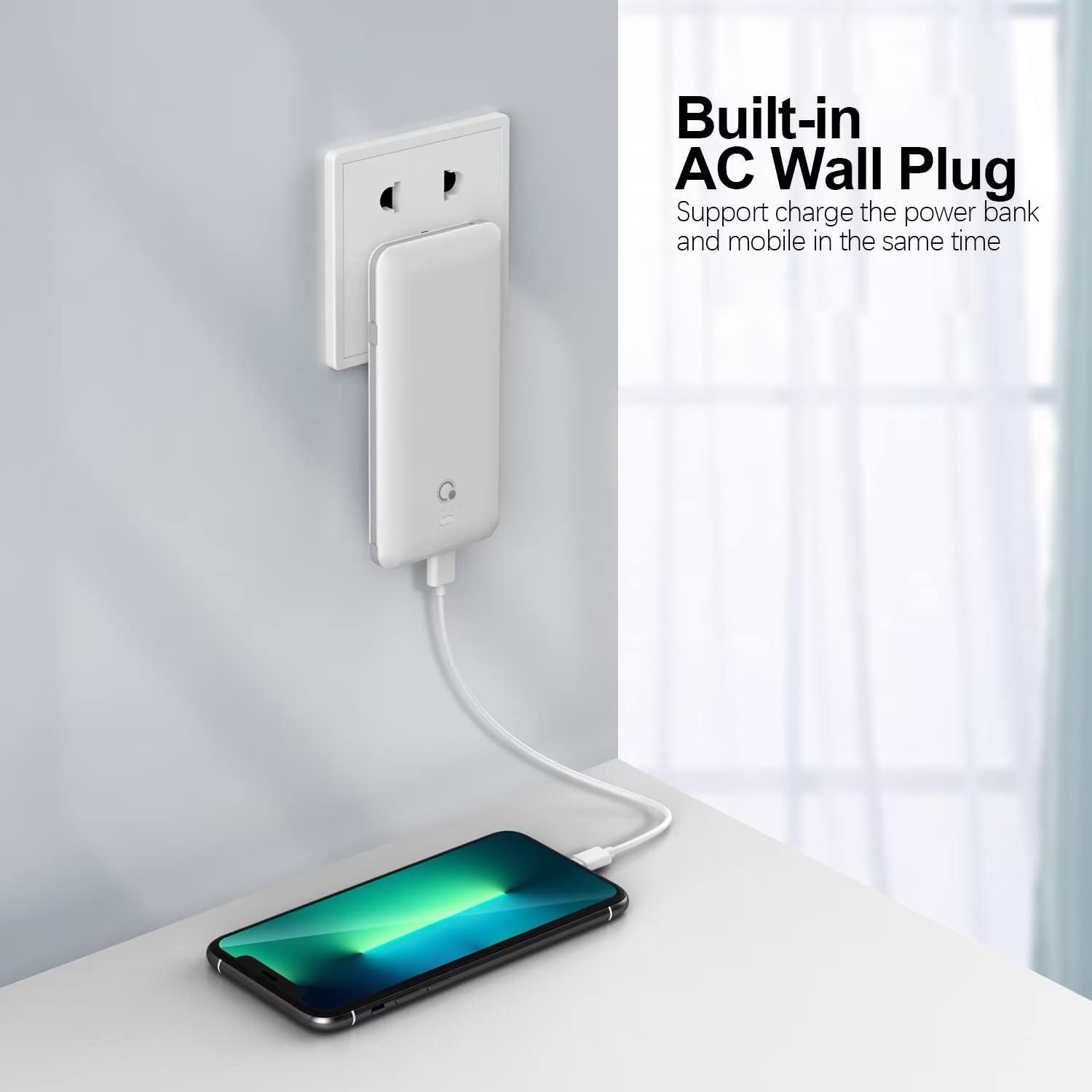 10000Mah Q Portable Charger, Ultra Slim USB C Power Bank, 4 Output Dual Input External Battery Pack with Built-In AC Wall Plug,Built in Micro and USB C Three Cables Compatible with All Mobilephone  Shen Zhen South Fortune Technology Co.,Ltd   