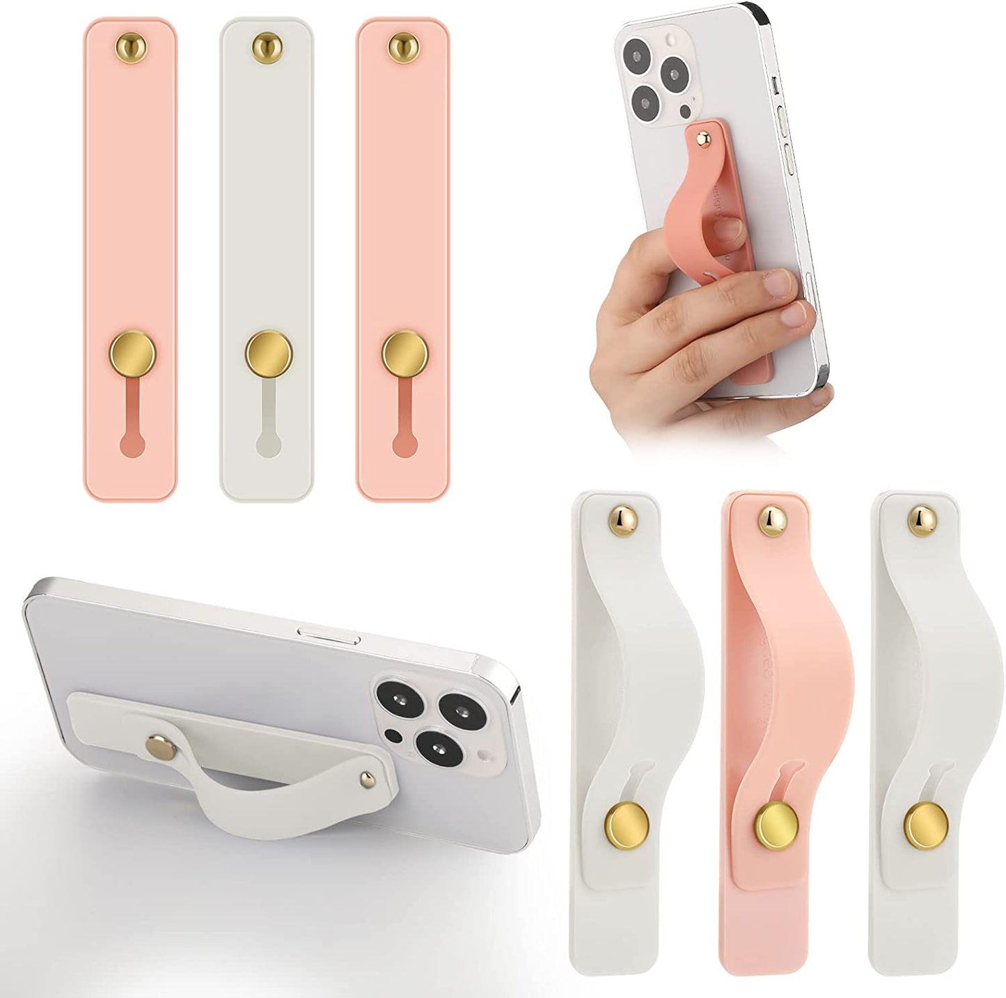 Weewooday 6 Pieces Phone Strap Grip Holder Finger Cell Phone Grip Telescopic Phone Finger Strap Stand Universal Finger Kickstand for Most Smartphones (Dreamy Colors)  Weewooday Pink, White  