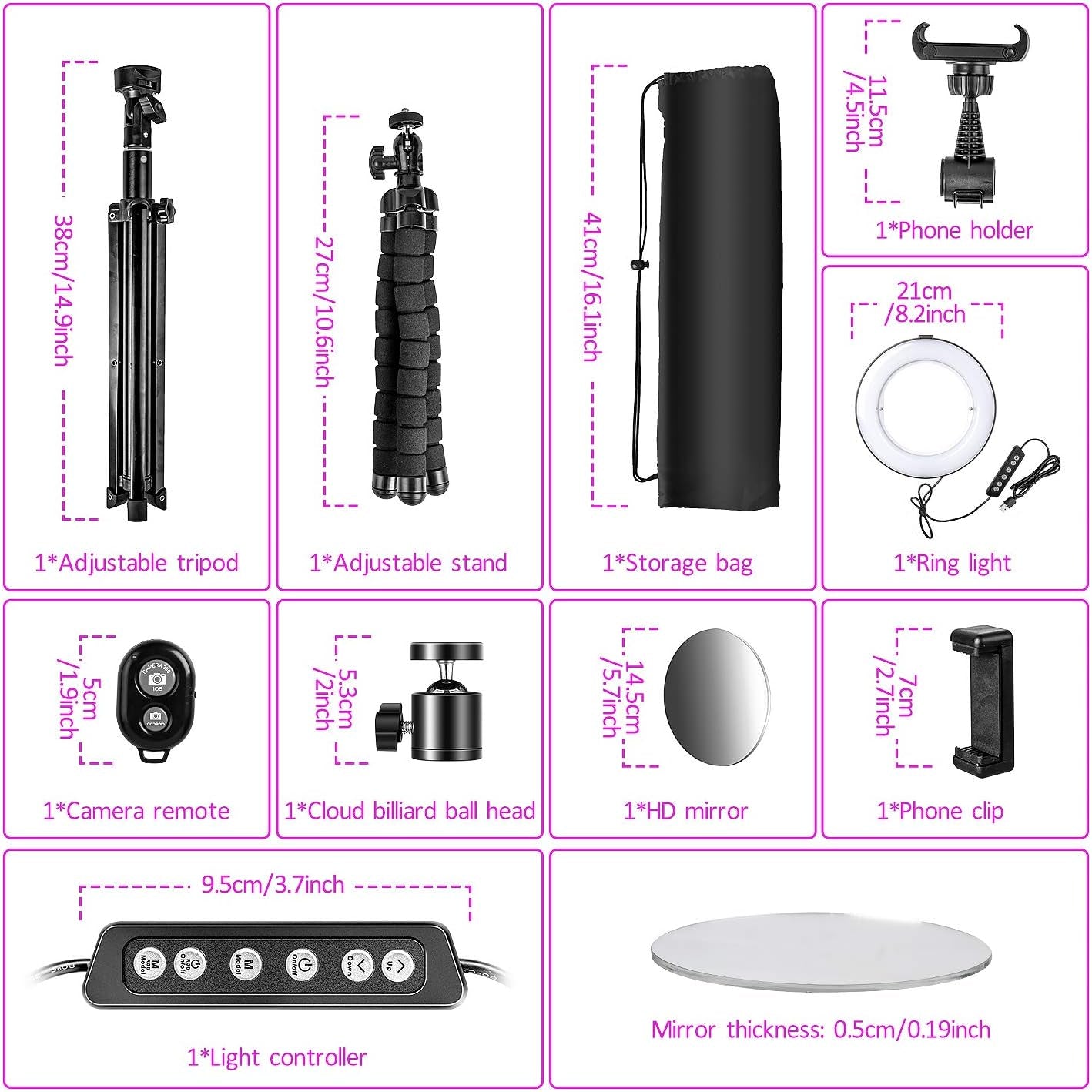 RGB Ring Light,Selfie Ring Light with Tripod Stand/Phone Holder/Hd Mirror, Dimmable LED Ring Light with USB for Make-Up,Youtube Video,Photography,Tiktok,Compatible with Iphone Android  GLANDU   