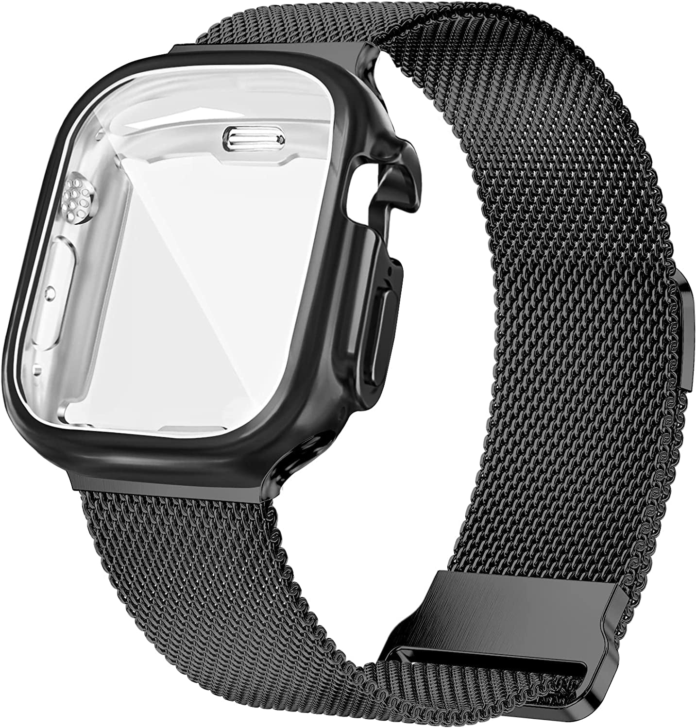 Geoumy Metal Magnetic Bands Compatible for Apple Watch Band 45Mm with Case, Stainless Steel Milanese Mesh Loop Replacement Strap Compatible with Iwatch Series 8/7/6/5/4/3/2/1 SE Women Men,Starlight  Geoumy Black Ultra 49mm 