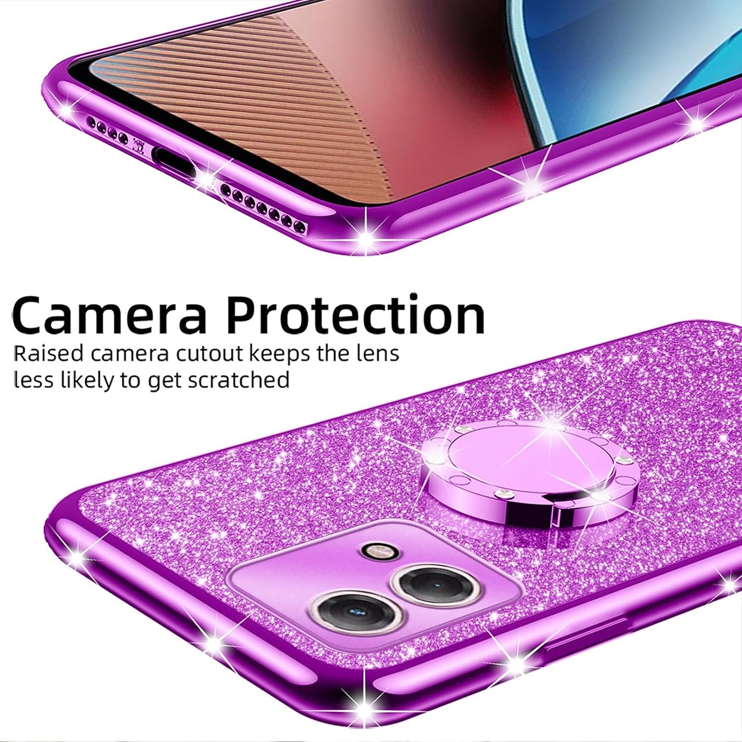 Nancheng Case for Motorola Moto G Stylus 4G 2023 Girls Women Glitter Cute Soft TPU Cover with Ring Kickstand Strap Lanyard Bumper Shockproof Protective Cell Phone Case for G Stylus 2023 4G - Purple  nancheng   