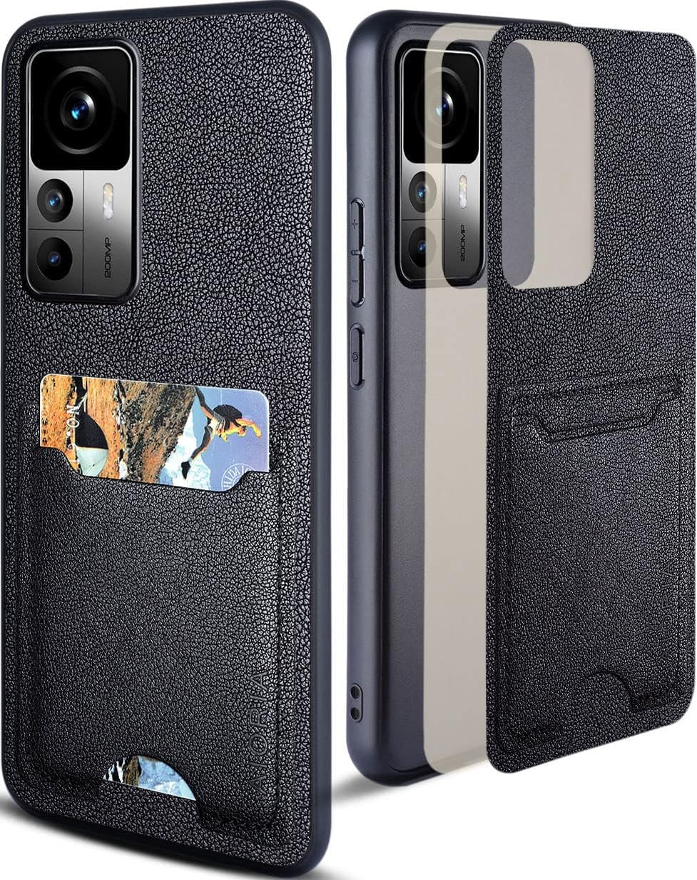 AIORIA for Xiaomi 12T Pro Case, with Card Holder Premium Leather Phone Cover Retro Card Slot Full Protective Case for Xiaomi 12T Pro 5G (Orange)  AIORIA Black  