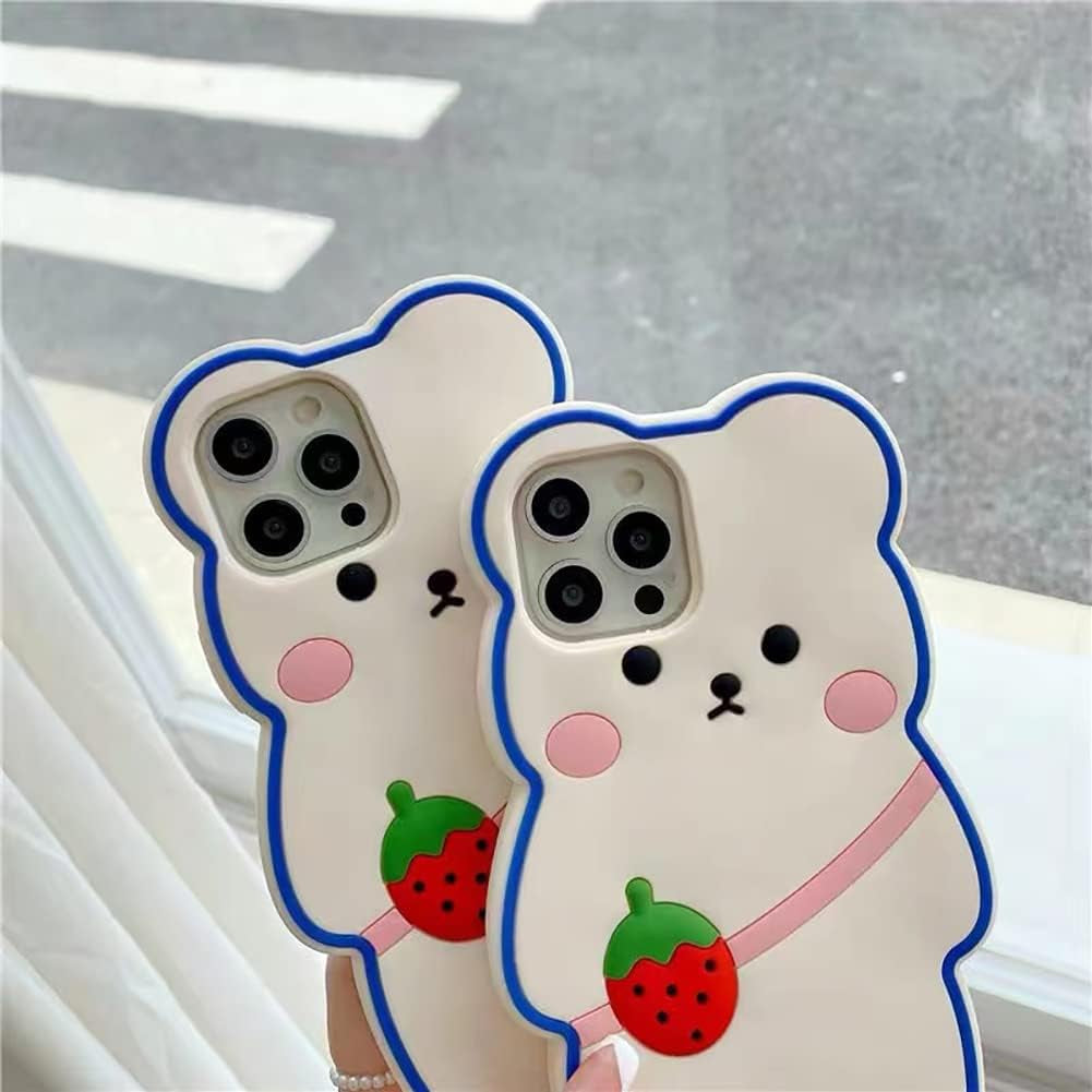 Yatchen Kawaii Phone Cases Apply to Iphone 12 Mini,Cute Cartoon Bear Phone Case with Keychain Strawberry Bear Phone Case 3D Iphone 12 Mini Case Soft Silicone Shockproof Cover for Women Girls  Yatchen   