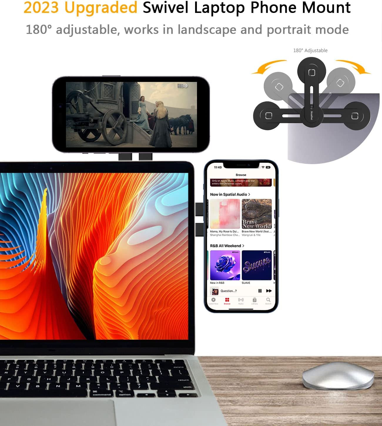 Jkoailiwi Foldable Magnetic Cell Phone Holder for Laptop, 180° Adjustable Magsafe Laptop Phone Mount, Slim Portable Computer Phone Mount Compatible with Iphone 14/13/12 Pro plus Max Mini  Jkoailiwi   
