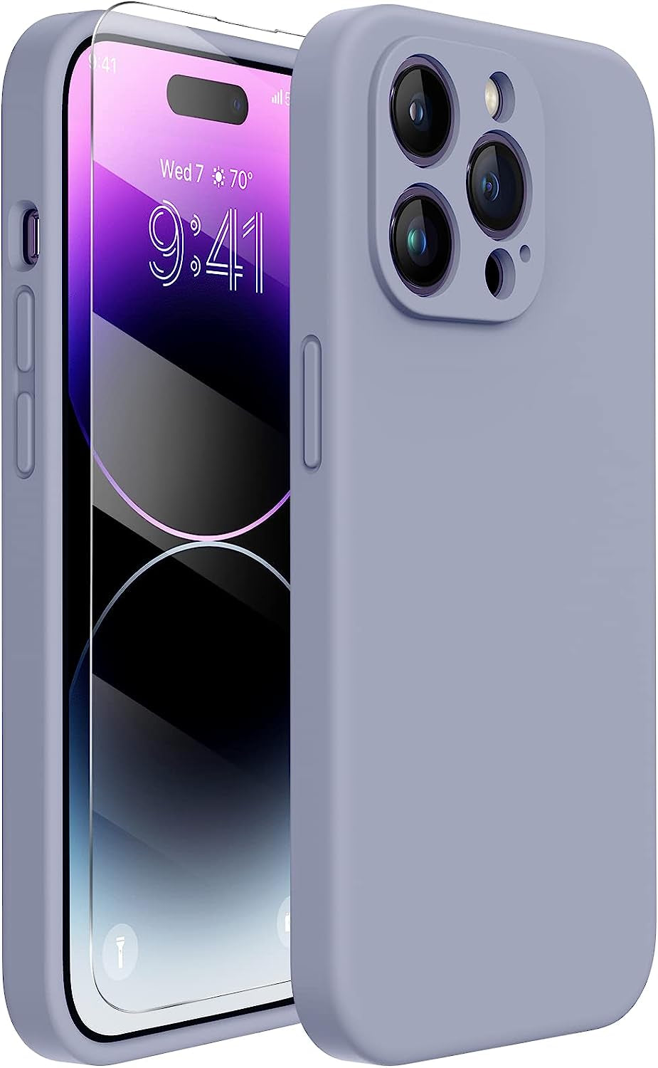 Miracase Designed for Iphone 14 Pro Case with Screen Protector, [Upgraded Camera Protection], Shockproof Liquid Silicone Rubber Phone Case Cover for 14 Pro 6.1 Inch (Alpine Green)  Miracase Lavender Gray  