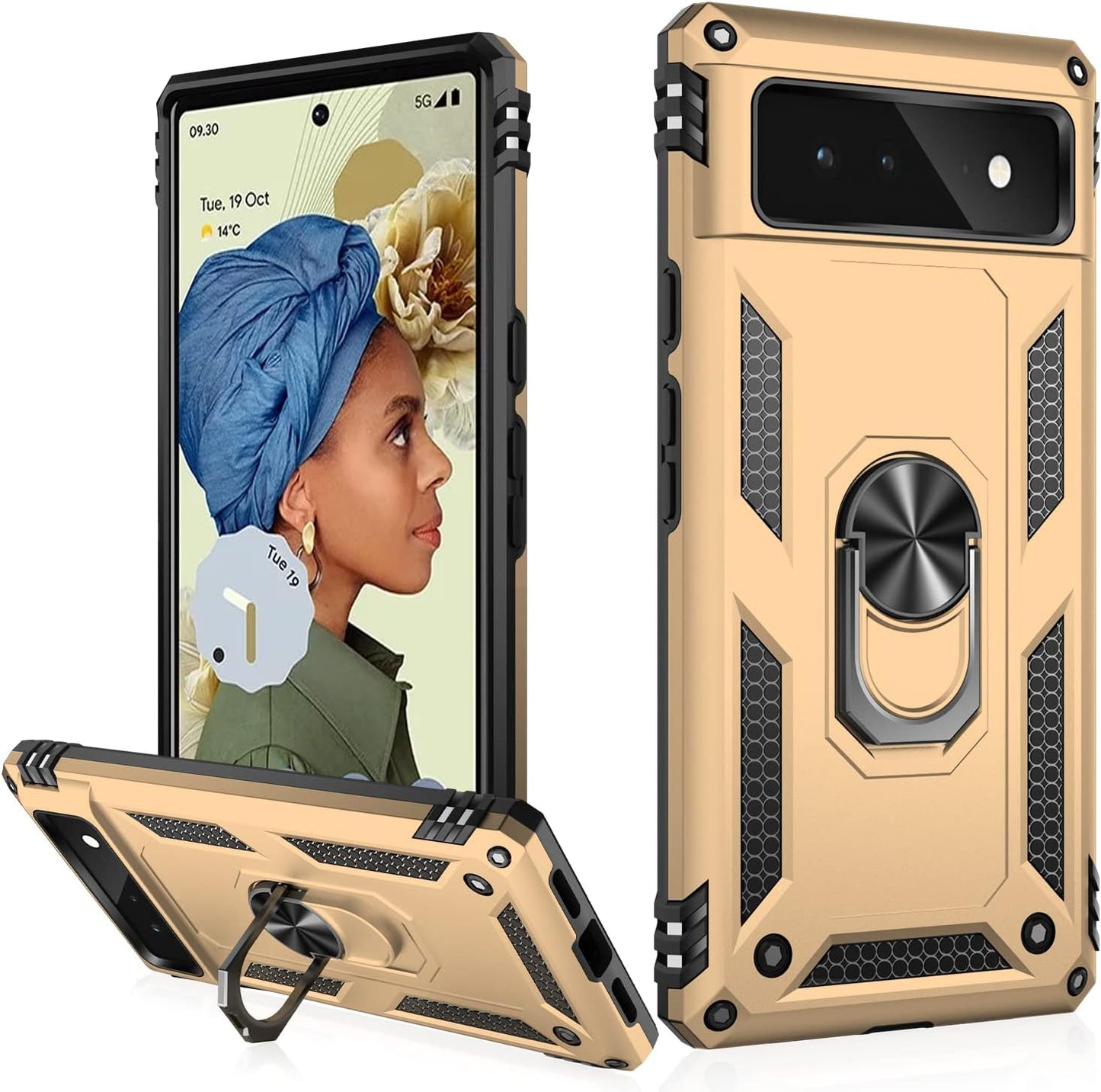 IKAZZ Suitable for Google Pixel 6 Case,Military Grade Shockproof Heavy Duty Protective Phone Case Pass 16Ft Drop Test with Magnetic Kickstand Car Mount Holder for Google Pixel 6 Blue  IKAZZ Gold Google Pixel 6 6.4" 