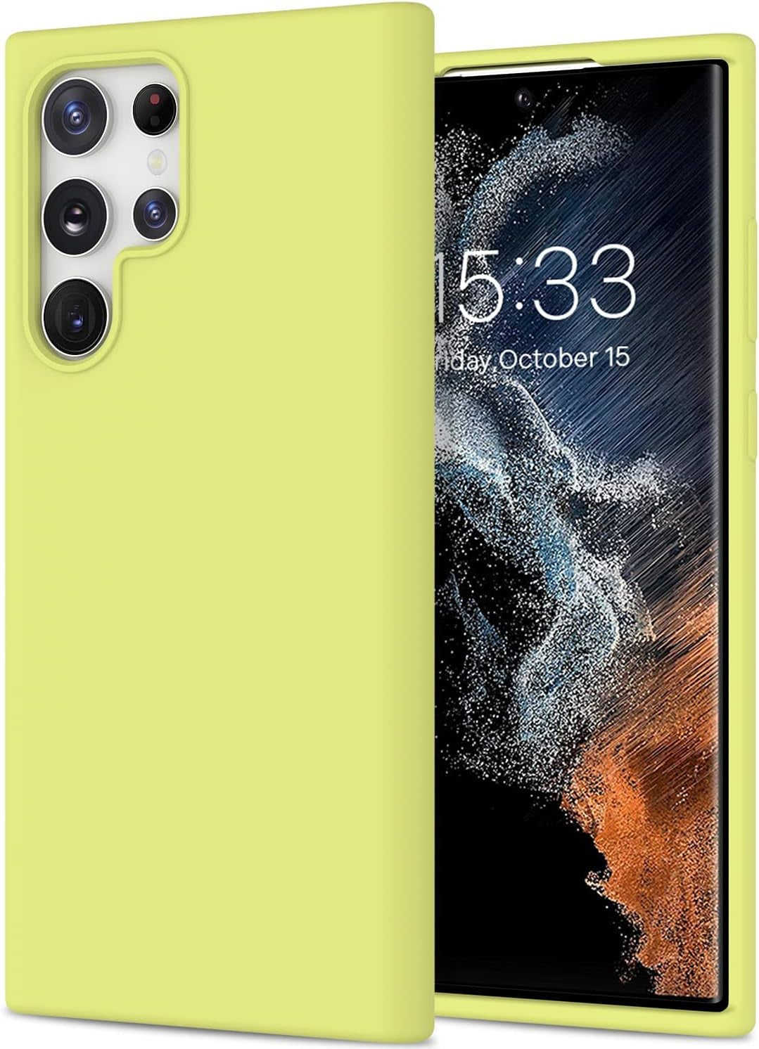 DEENAKIN for Samsung Galaxy S22 Ultra Case Silicone,Silky Smooth Flexible Gel Rubber Bumper Cover with Soft Microfiber Lining Slim Fit Protective Phone Case for Samsung Galaxy S22 Ultra Bright Yellow  DEENAKIN Yellow Green Samsung Galaxy S22 Ultra 