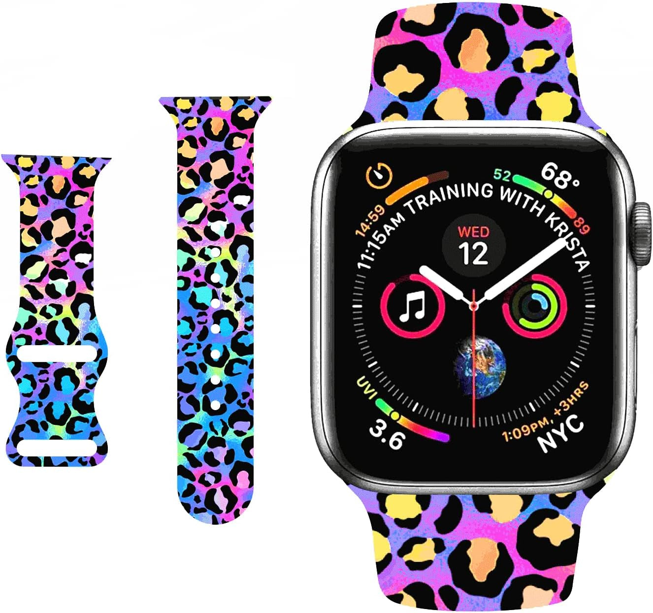 Hi-Yoohere Stylish Wild Leopard Printing Bands Compatible with Apple Watch 42Mm 44Mm 45Mm M/L, Bright Soft Silicone Wristband Strap for Iwatch SE & Series 7/6/5/4/3/2/1 for Girls Women (Color A12)  HYHMXB Color A9 42mm/44mm/45mm M/L 