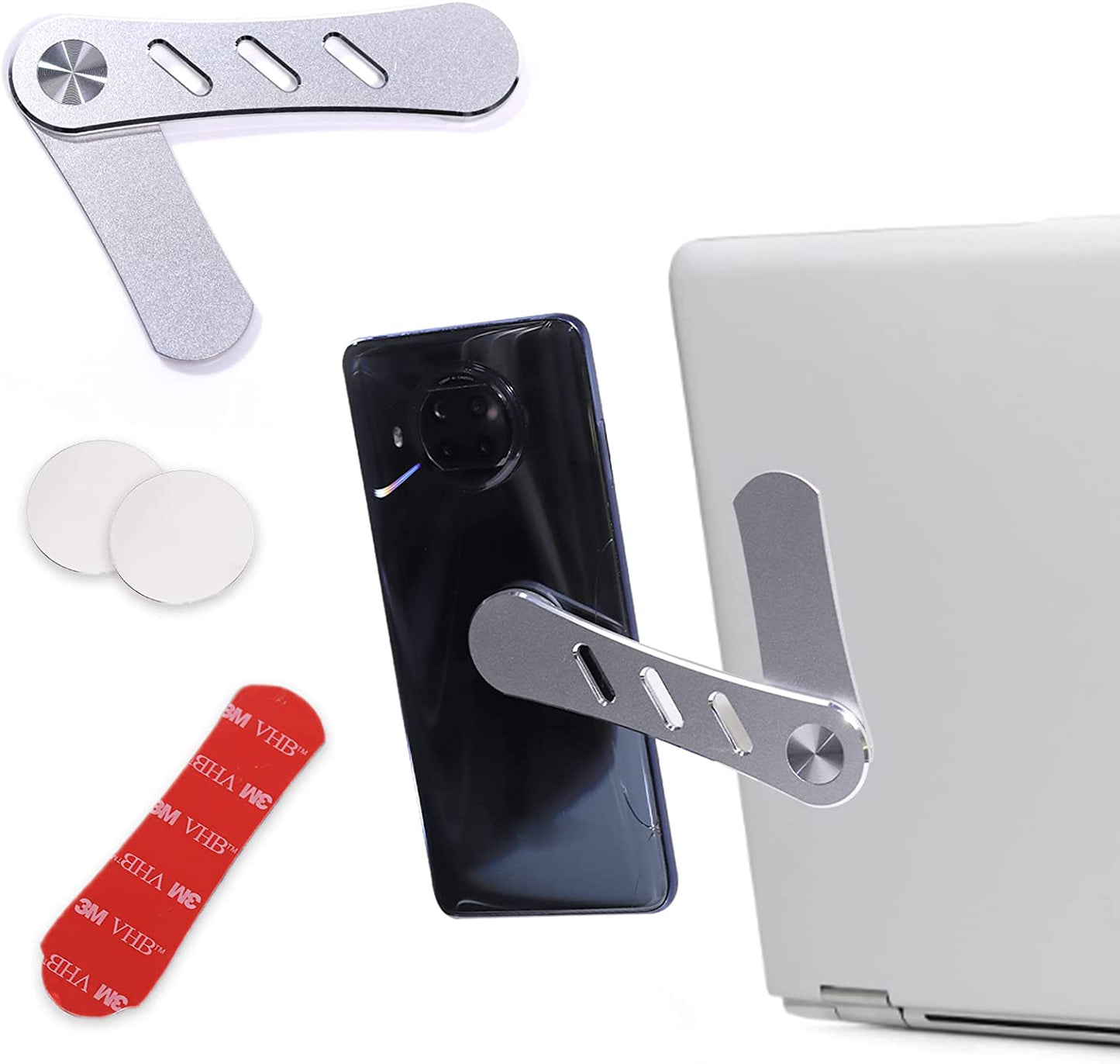 Magnetic Phone Holder, Adjustable Laptop Stand, Foldable Laptop Side Mount Clip, Slim Portable Computer Expansion Bracket Compatible with Any Phone, Silver  SIXGOD   
