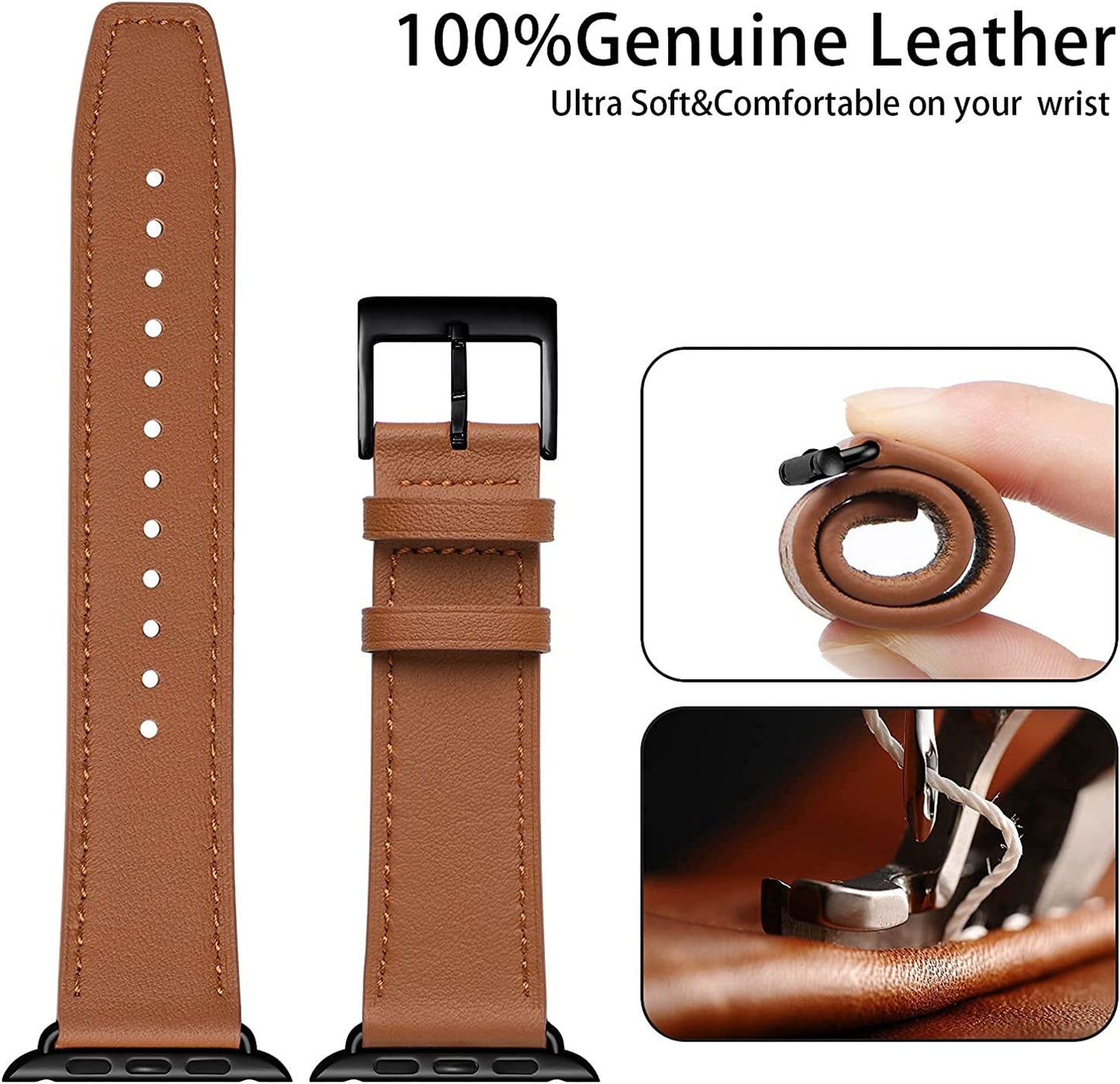 Lovrug Band Compatible with Apple Watch Band 44Mm 42Mm 38Mm 40Mm 41Mm 45Mm 49Mm Ultra SE2 SE Series 8/7/6/5/4/3/2/1 Genuine Leather Business Replacement Band Smart Watch Strap for Women Men  LovRug-US   
