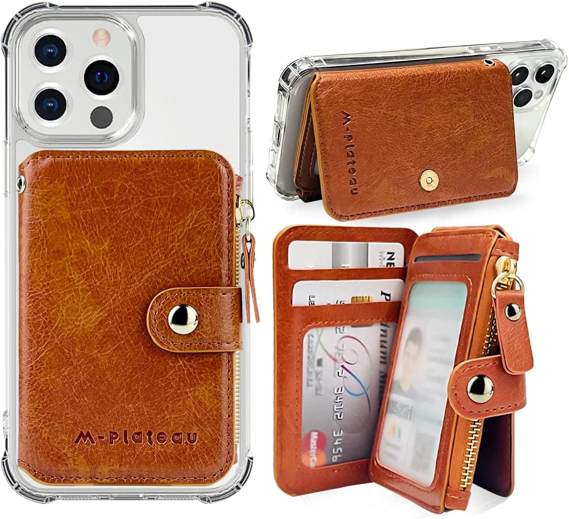 M-Plateau Phone Wallet Vegan Leather Magnetic Button Wallet for Men Have 6 Id Window Designed for Iphone 13 Pro Max,Google Pixel, Galaxy Attachment 3M Adhesive Sticker (Brown)  M-Plateau   
