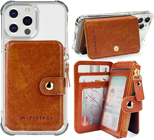 M-Plateau Phone Wallet Vegan Leather Magnetic Button Wallet for Men Have 6 Id Window Designed for Iphone 13 Pro Max,Google Pixel, Galaxy Attachment 3M Adhesive Sticker (Brown)  M-Plateau   