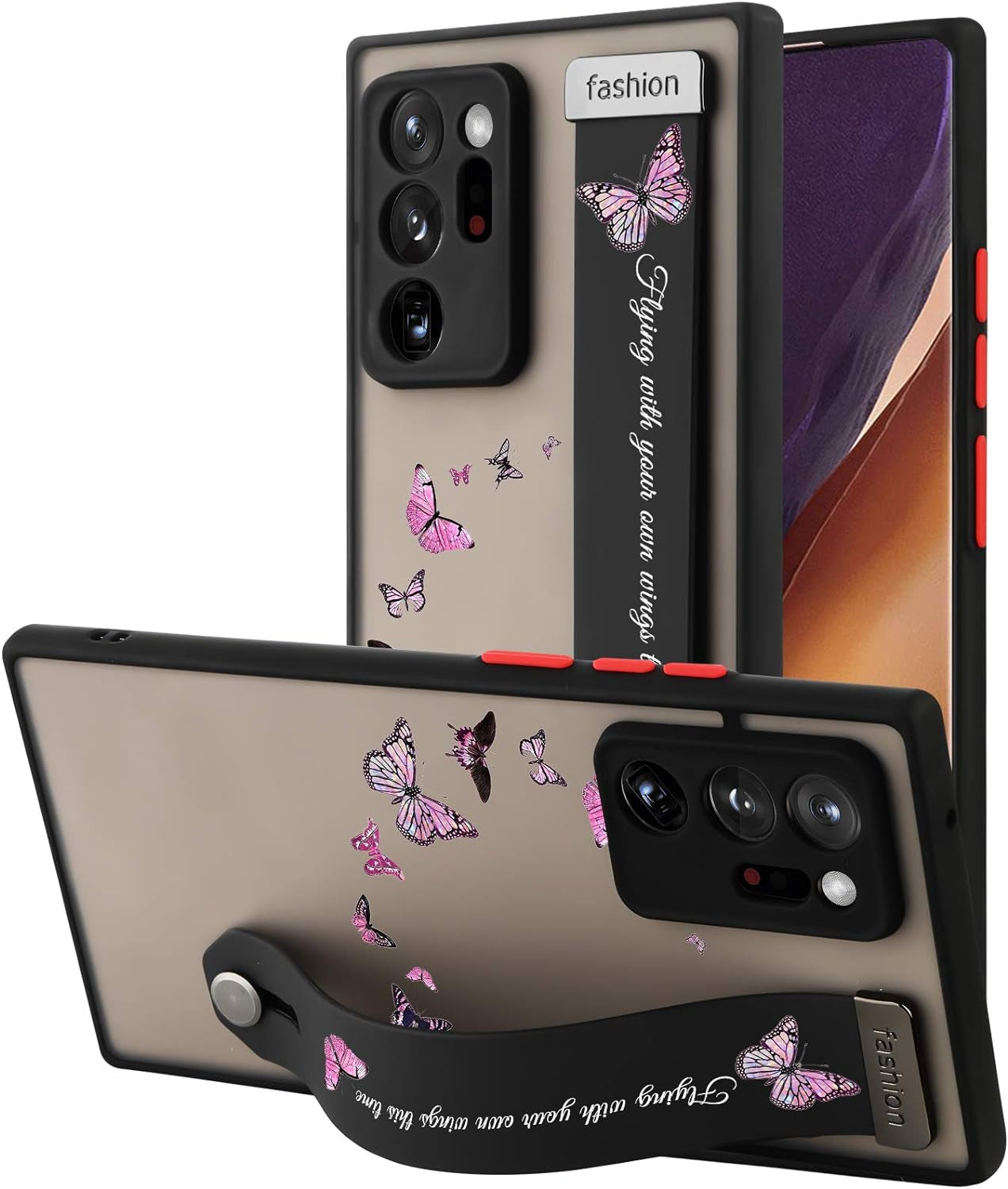 AIGOMARA Compatible Samsung Galaxy Note 20 Ultra Case with Strap Clear Case Cow Print Butterflies Shockproof Protection Soft TPU and Hard PC Back Anti-Scratch Slim Cover for Note 20 Ultra  AIGOMARA Pink Butterfly  