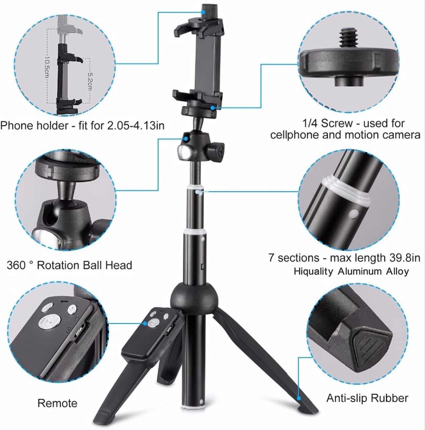 Tripod Monopod Selfie Stick 40 Inch with Wireless Remote Shutter Control Phone Clip Holder，Compatible with Iphone 14 13 12 11 Pro Max Xs X 8 7 6 Plus,Samsung Galaxy S23 S22 S21 S20 S10 S9,Gopro  YUNTENG   