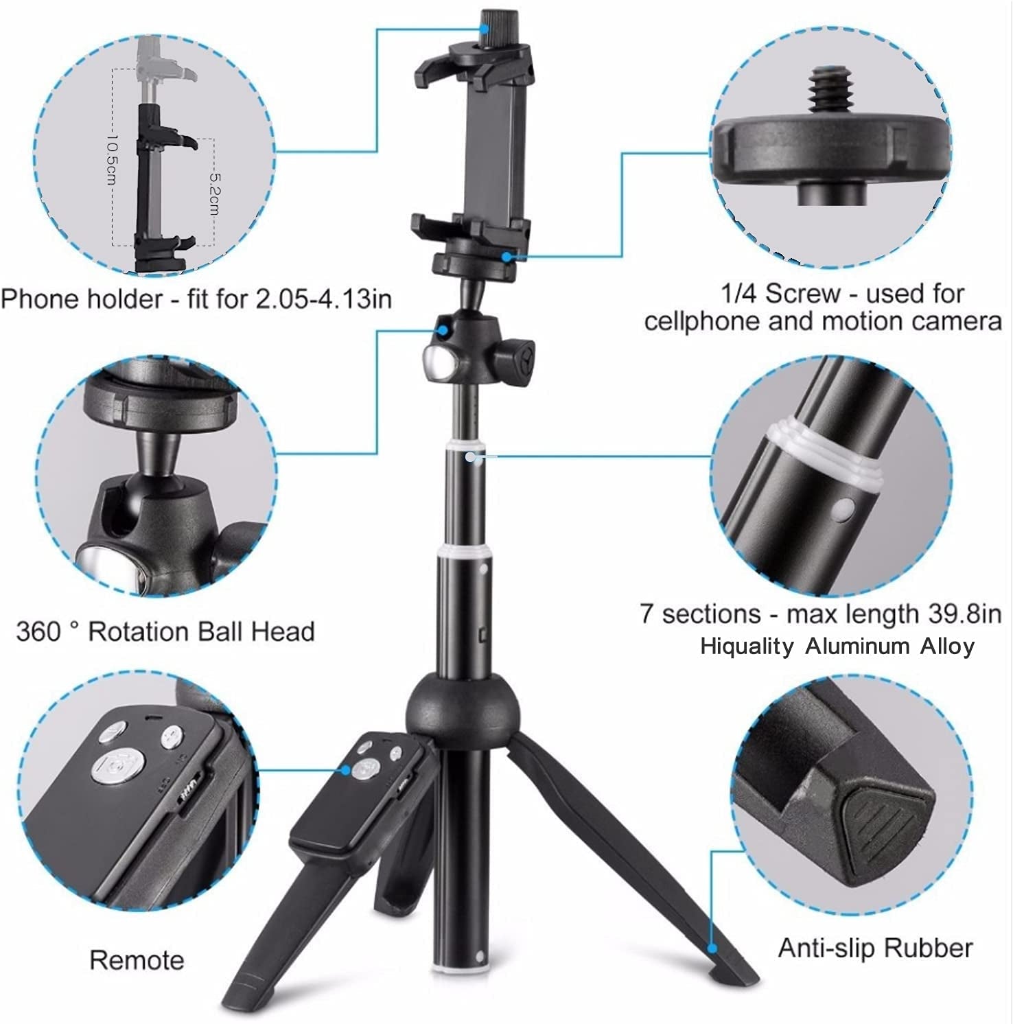 Tripod Monopod Selfie Stick 40 Inch with Wireless Remote Shutter Control Phone Clip Holder，Compatible with Iphone 14 13 12 11 Pro Max Xs X 8 7 6 Plus,Samsung Galaxy S23 S22 S21 S20 S10 S9,Gopro  YUNTENG   