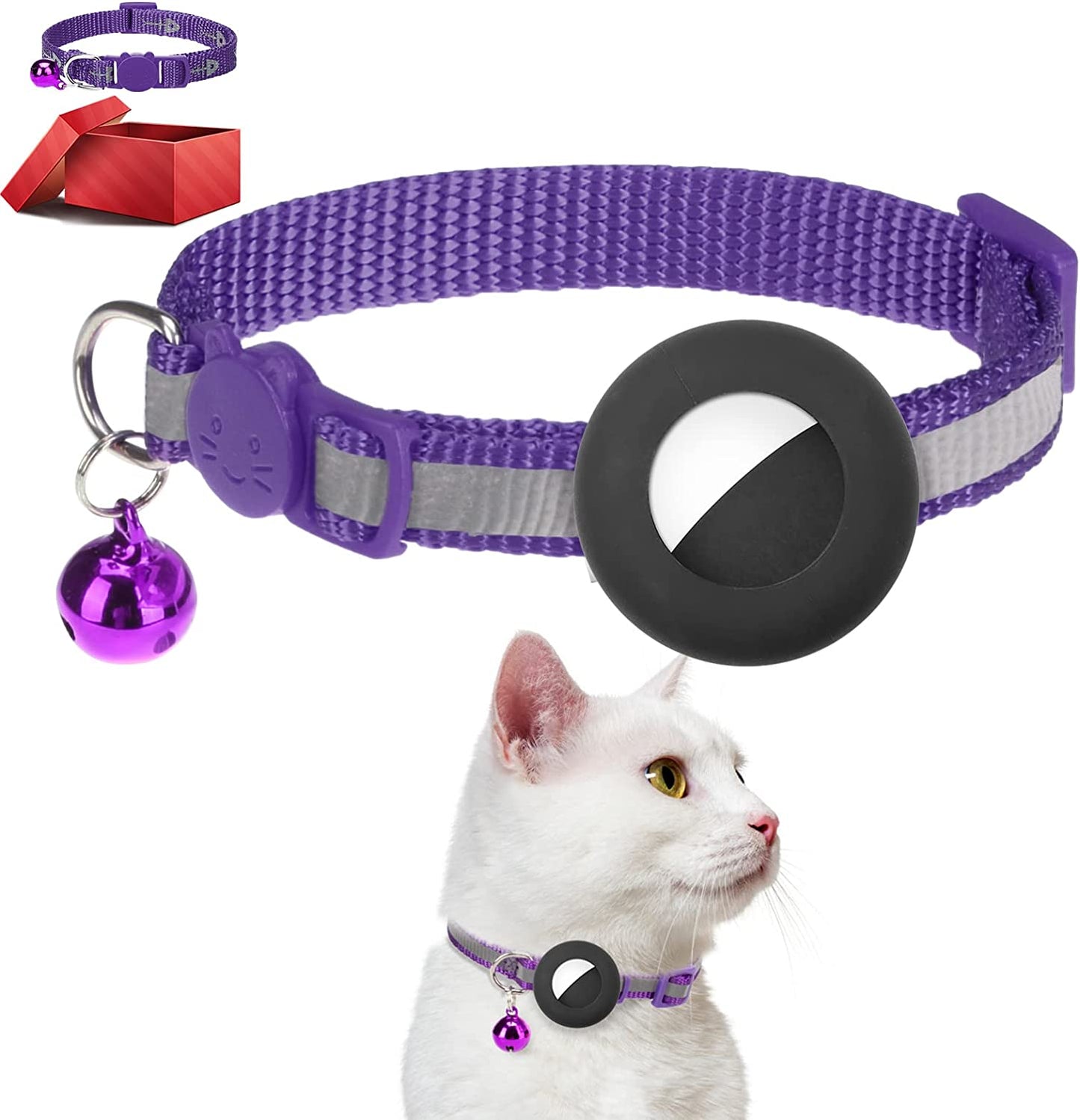 DILLYBUD Reflective Cat Collars Breakaway for Big Cats/Adult Cats Boys and Girls with Bell and Charm, 3/5" Width Safety Buckle Nylon Kitten Collar, 2 Pack Adjustable Soft Cute Pet Collar for Summer  DILLYBUD 2 Pack-Purple 3/8" Width 