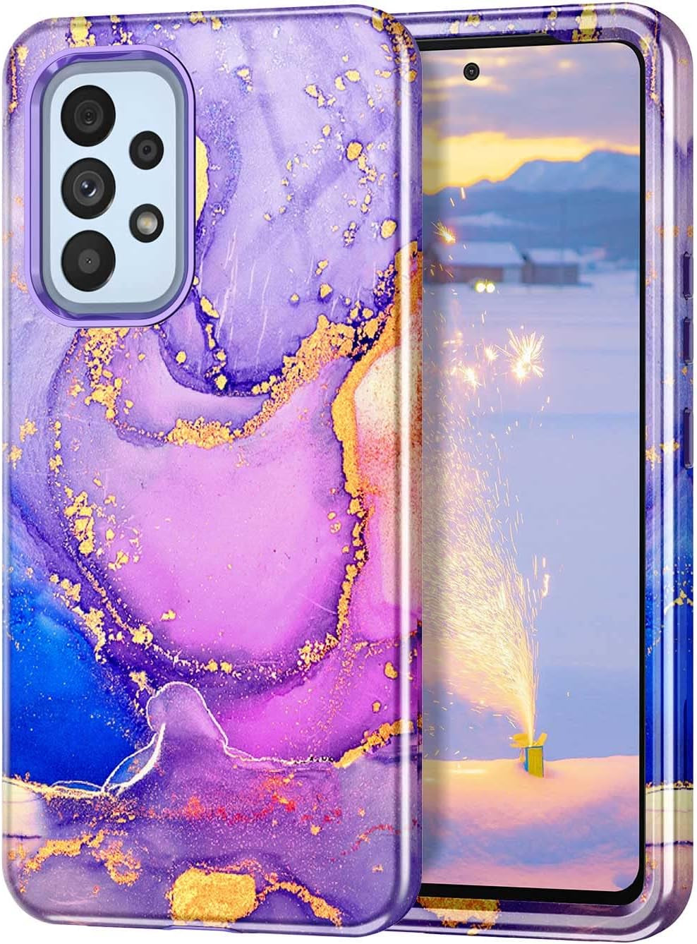 Btscase for Samsung Galaxy A53 5G Case, Marble Pattern 3 in 1 Heavy Duty Shockproof Full Body Rugged Hard Pc+Soft Silicone Drop Protective Women Girl Cover for Samsung Galaxy A53 5G,Drift Sand/Purple  Btscase Peach Pink  
