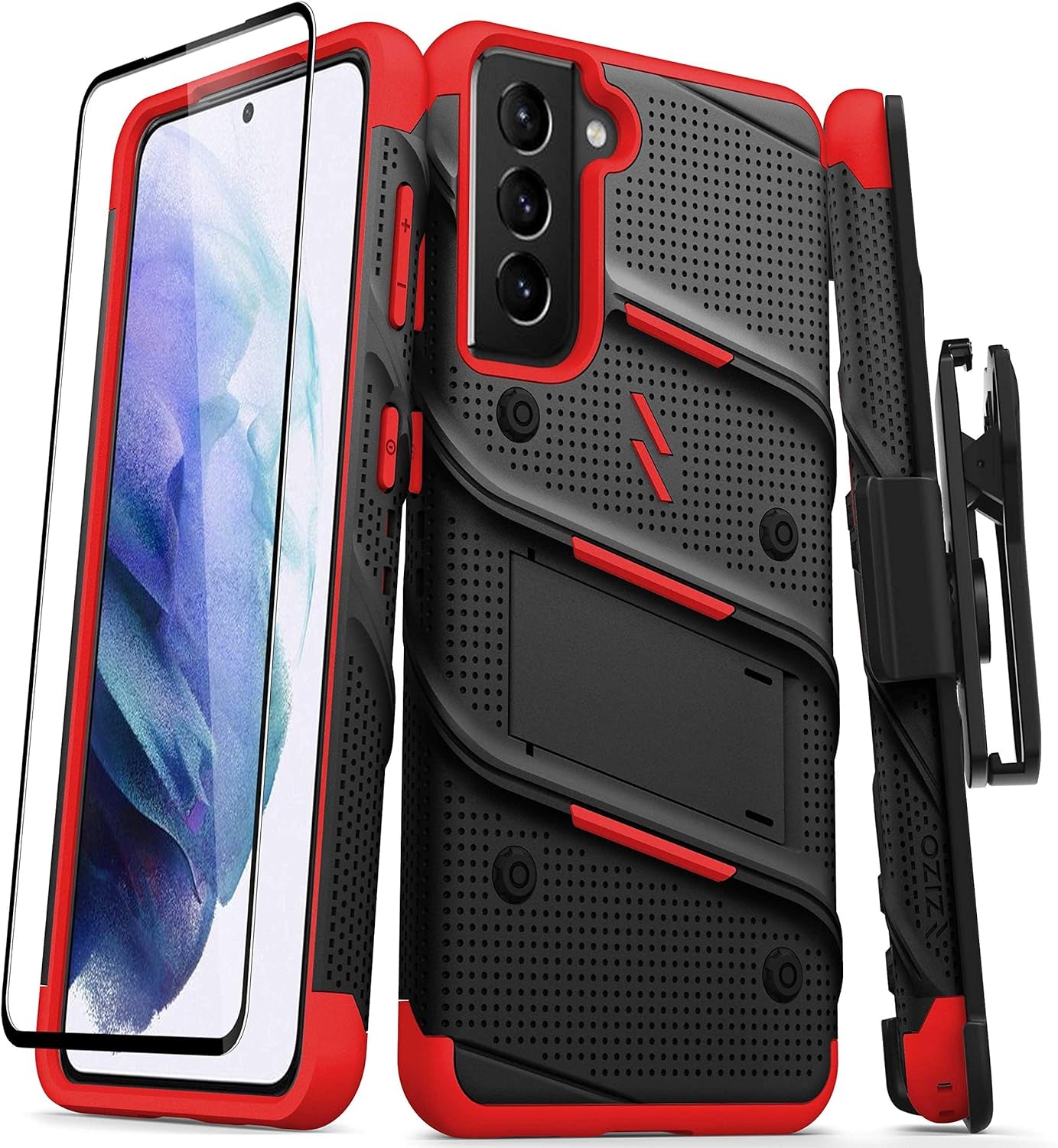 ZIZO Bolt Series for Galaxy S21 Case with Screen Protector Kickstand Holster Lanyard - Blue & Black  Zizo Black/Red  