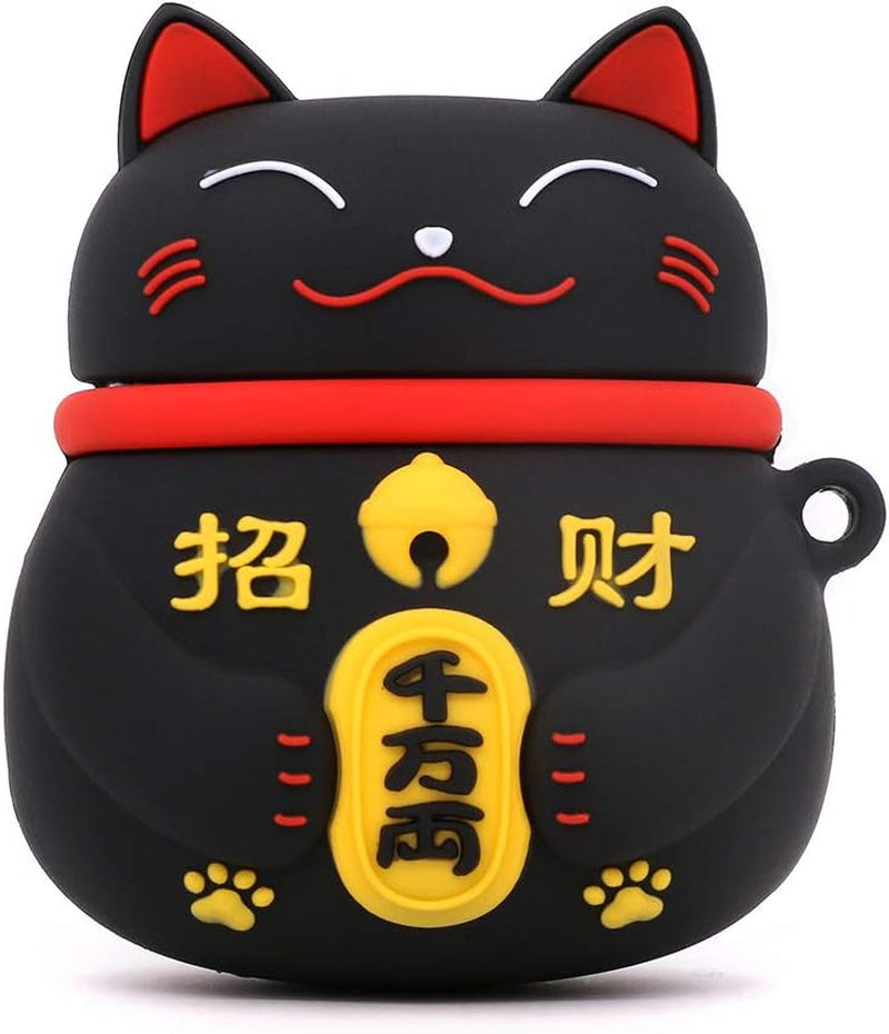 Yonocosta Cute Airpods Case, Airpods 2 Case, Fashion Funny 3D Cartoon Animals Black Lucky Cat Kitty Shaped Full Protection Shockproof Soft Silicone Charging Case Cover with Keychain for Airpods 1&2  Yonocosta Inc   