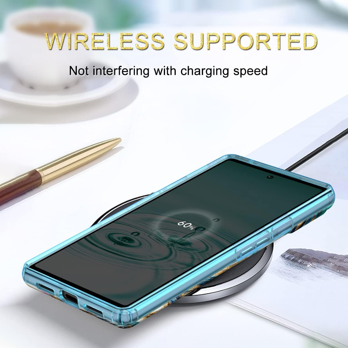 Btscase Gold Glitter Marble - Slim Shockproof Protective Cover for Google Pixel 6 (2021) - Blue/Drift Sand  Btscase   