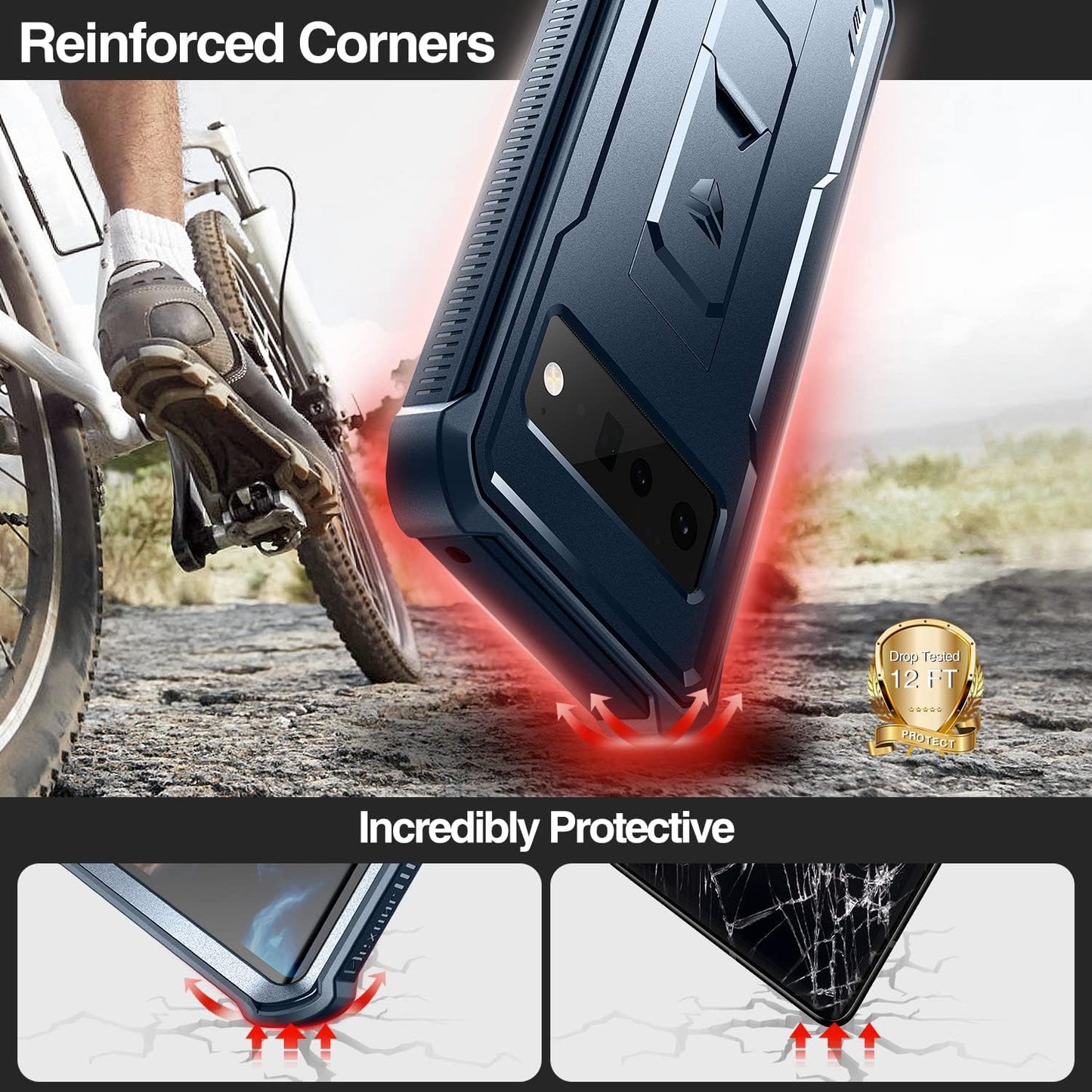 Dexnor for Google Pixel 6 Pro Case, [Built in Screen Protector and Kickstand] Heavy Duty Military Grade Protection Shockproof Protective Cover for Google Pixel 6 Pro 5G (Navy Blue)  Dexnor   