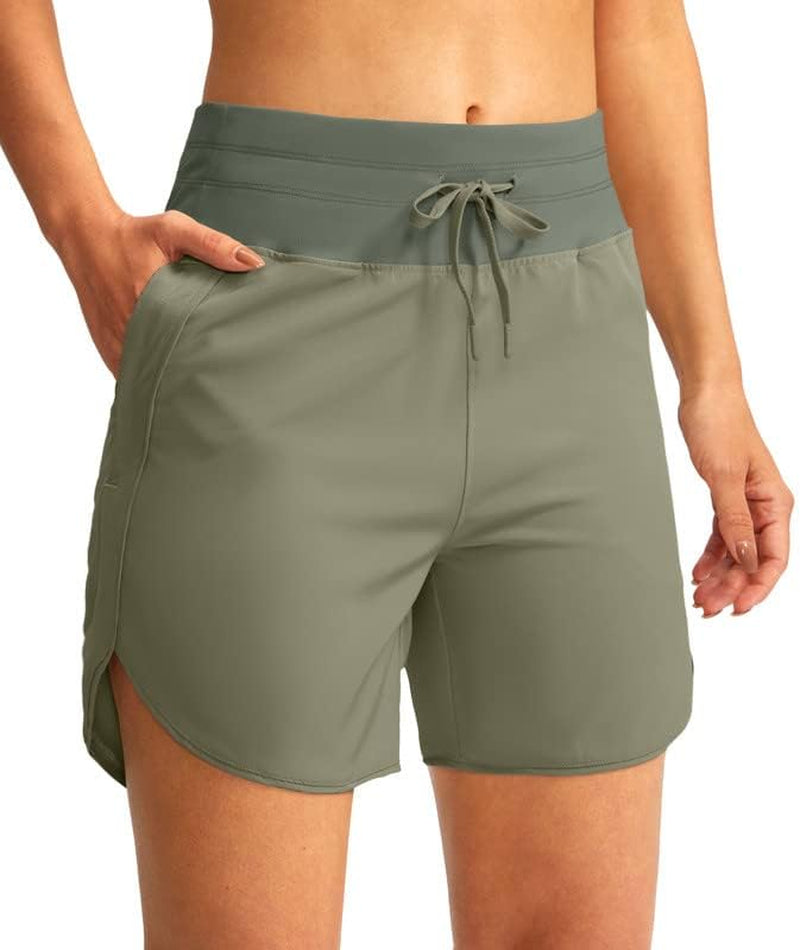 YYV Women'S 5" Running Athletic Shorts High Waisted Lightweight Workout Shorts for Women with Zipper Pockets  YYV Grey Sage XX-Large 