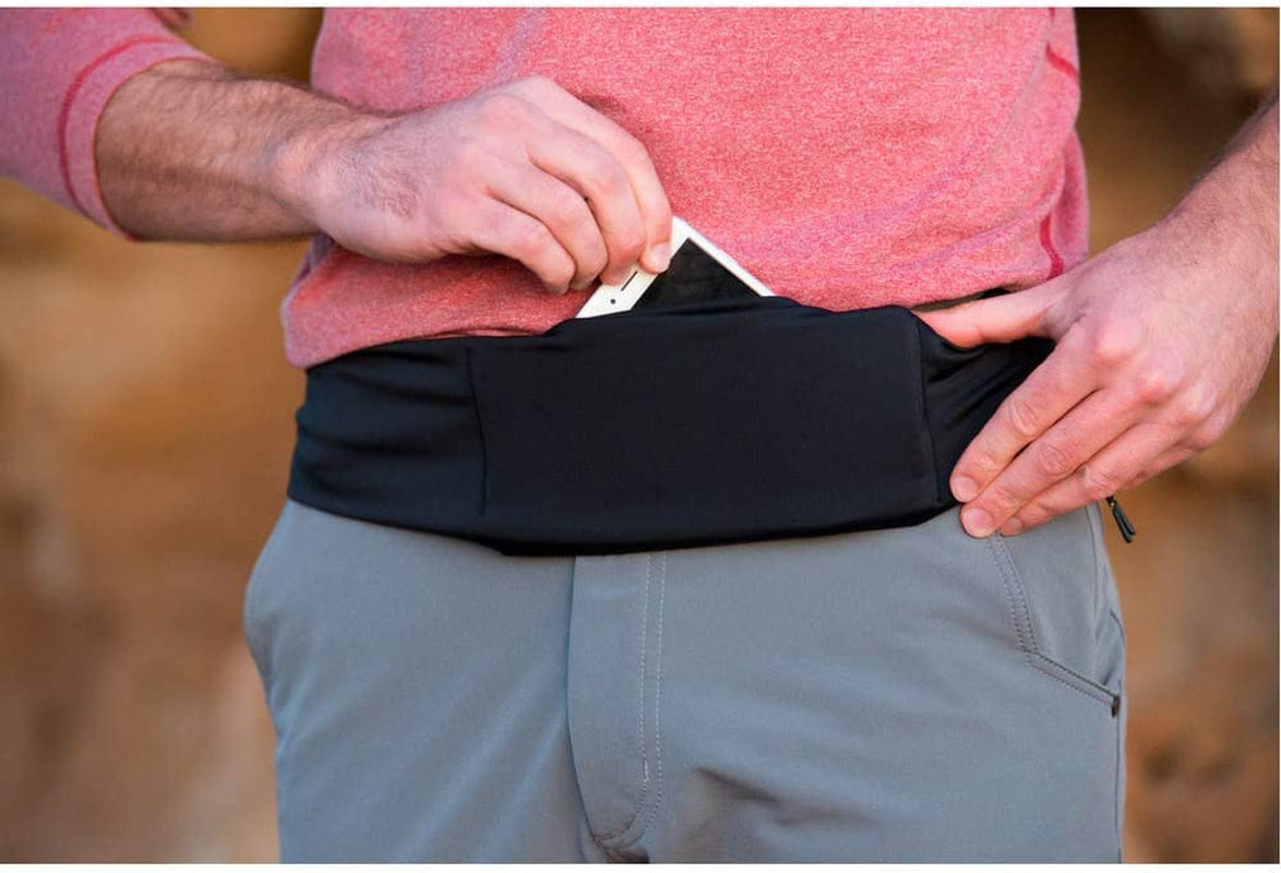 BANDI Large Travel and Running Belt, Securely Carry Keys, Phone, Medicine, Money or Food While You Exercise or Travel within Its Sleek 3 Pocket Design, Size 7.5 Inch by 3.5 Inch Black Solid One Size  BANDI WEAR LLC   