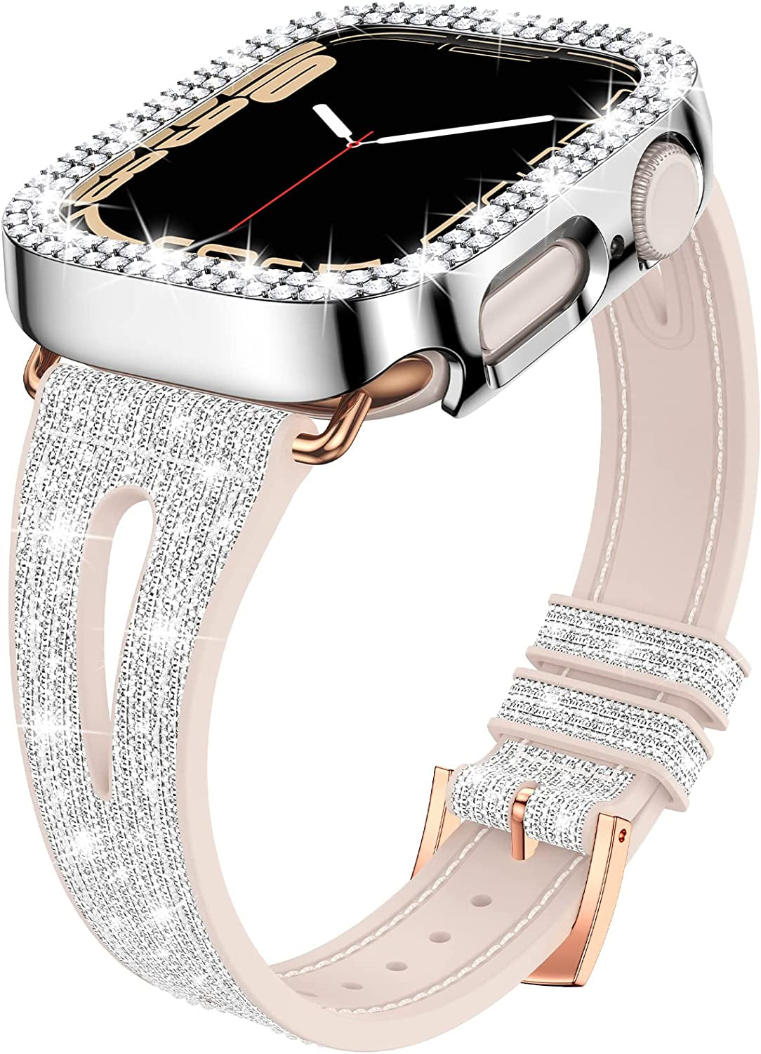 Goton Bling Band +Case for Apple Watch Bands 45Mm 44Mm 41Mm 40Mm 38Mm Series 8 7 SE 6 5 4 3 2 1, Women Glitter Silicone Thin Strap + Bumper Cover Designed for Iwatch Accessories  Yin-Goton   