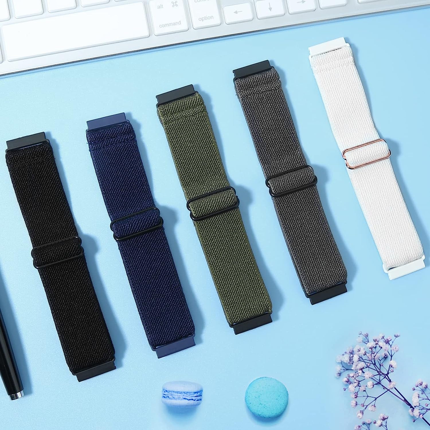 22Mm Bands Compatible with Samsung Galaxy Watch 3 45Mm Band/Galaxy Watch 46Mm/Gear S3 Frontier, Stretchy Adjustable Elastic Nylon Woven Sport Loop 22Mm Wristband for Men Women, 5 Packs  HPJK   