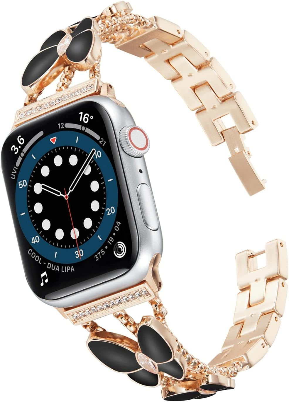 Hi-Yoohere Elegent Stylish Bands Compatible with Apple Watch 38Mm 40Mm 41Mm Chic Butterfly Diamond Rhinestone Metal Wristband Strap for Girls Women Iwatch SE & Series 7/6/5/4/3/2/1  HYHMXB Black Butterfly+ Rose Gold Band 42/44/45mm 