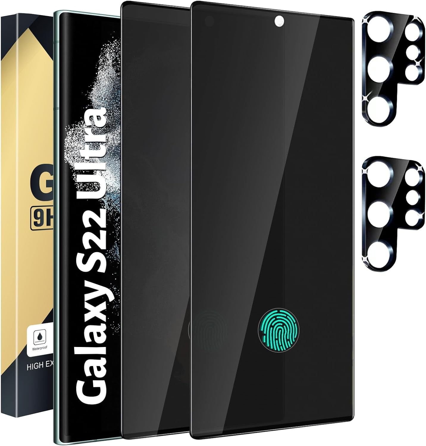 CWQZGUF 2+2 Pack Galaxy S22 Ultra Privacy Screen Protector - 2 Pack Privacy Film + 2 Pack Camera Lens Tempered Glass, High Clarity Bubble Free, Anti-Spy Protection for Samsung S22 Ultra 5G  CWQZGUF-i8sh3   