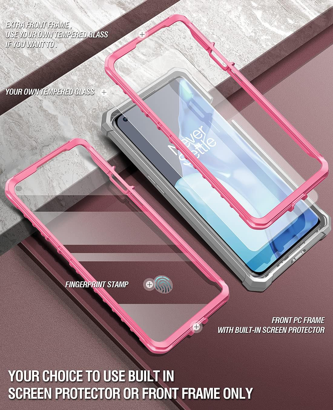 Poetic Guardian Case Designed for Oneplus 9 Pro 5G, Built-In Screen Protector Work with Fingerprint ID, Full Body Hybrid Shockproof Bumper Cover Case, Pink/Clear  Poetic   