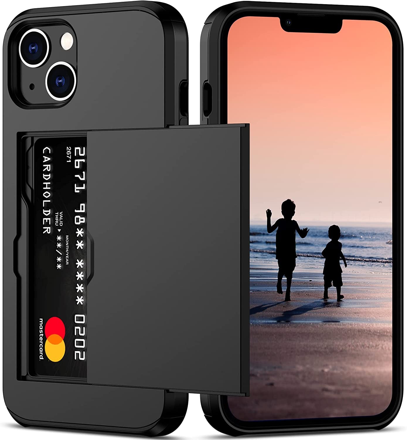 Nvollnoe for Iphone 14 Case with Card Holder Heavy Duty Protective Dual Layer Shockproof Hidden Card Slot Slim Wallet Case for Iphone 14 for Women&Men(Black)  Nvollnoe Black  