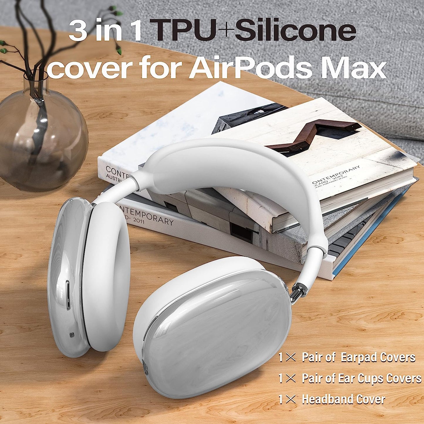 【3 in 1】 Case Cover for Airpods Max Headphones, Anti-Scratch Sweat-Proof Ear Pad Covers/Ear Cups Cover/Headband Cover Protectorfor Apple Airpods Max - Whiteclear  Galafoki   