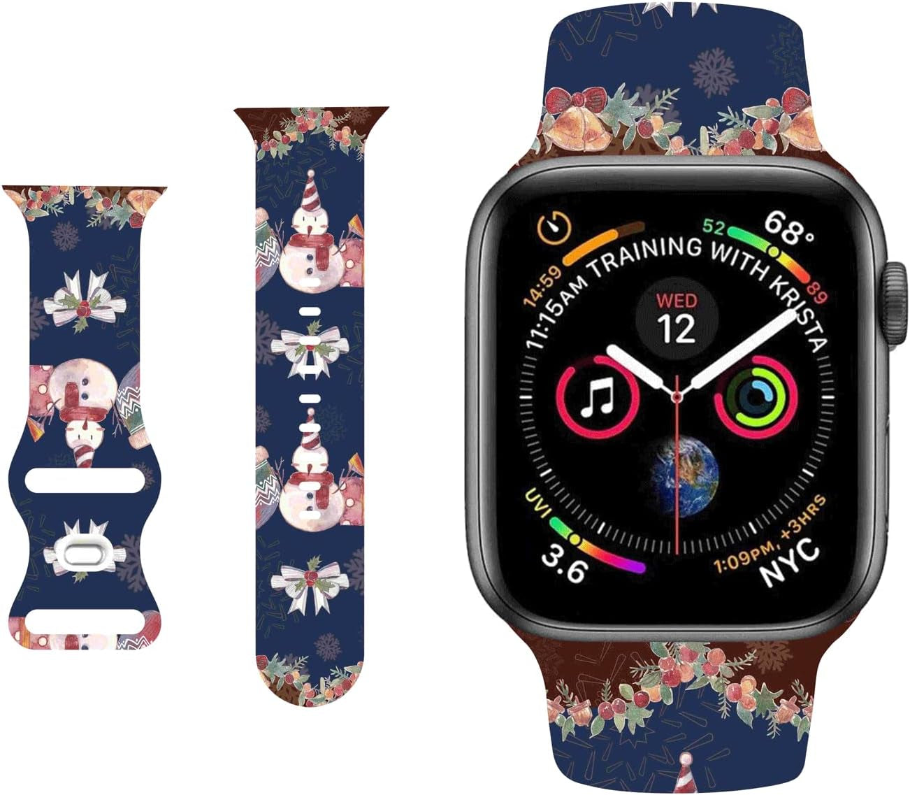 HYHMXB Chic Breathable Character Halloween Bands Compatible with Apple Watch 42Mm 44Mm 45Mm M/L, Grade Soft Silicone Sports Wristband Strap for Iwatch SE & Series 8 7 6 5 4 3 2 (Happy Skull)  HYHMXB D. Christmas Snowflake Snowman 42mm/44mm/45mm M/L 