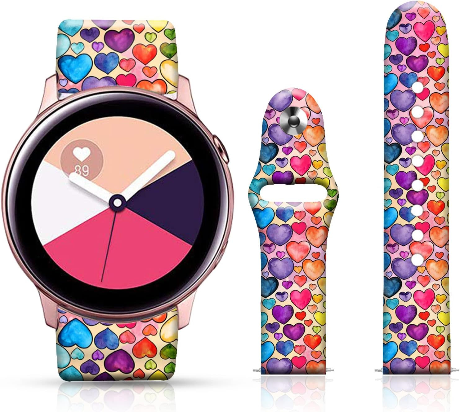 20MM Silicone Sport Bands Compatible for Samsung Galaxy Watch 4 40Mm 44Mm/Classic 42Mm 46Mm/Watch 3 41Mm, Active 2 Watch Bands /Gear S2, FTFCASE Turquoise Pattern Strap for Women Men Girls  FTFCASE Rainbow Love  