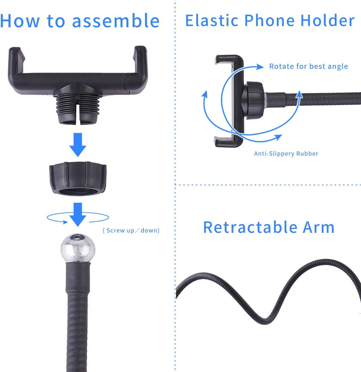 Tranesca Selfie Ring Light with Cell Phone Holder Stand for Live Stream/Makeup, LED Camera Lighting [3-Light Mode] with Flexible Arms Compatible with Cell Phones and Camera (Black)  Tranesca   