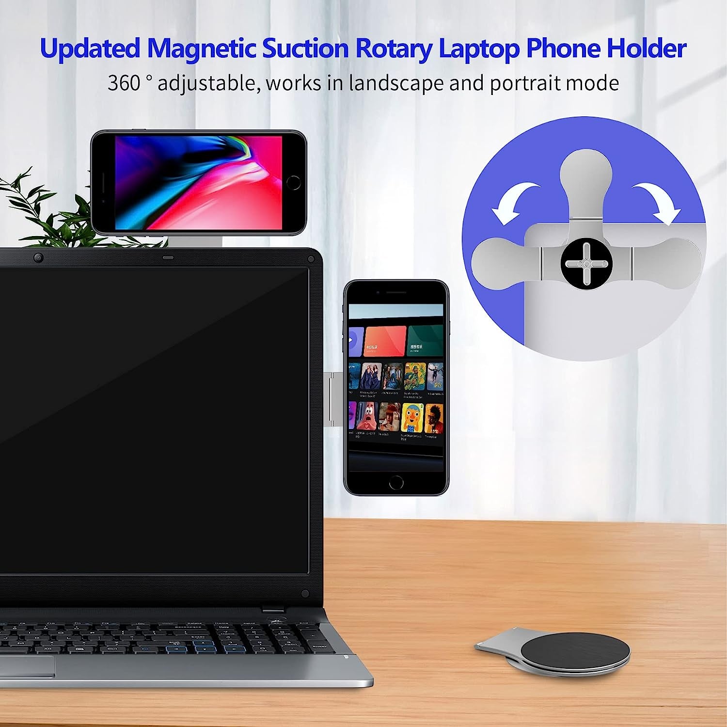 Ubeesize Magnetic Laptop Phone Holder, Adjustable Phone Monitor Side Mount for Iphone 14/13 Series / 12 Pro Max/ 12 Pro/ 12 Mini, Slim Portable Foldable Computer Expansion Bracket, Silver  UBeesize   