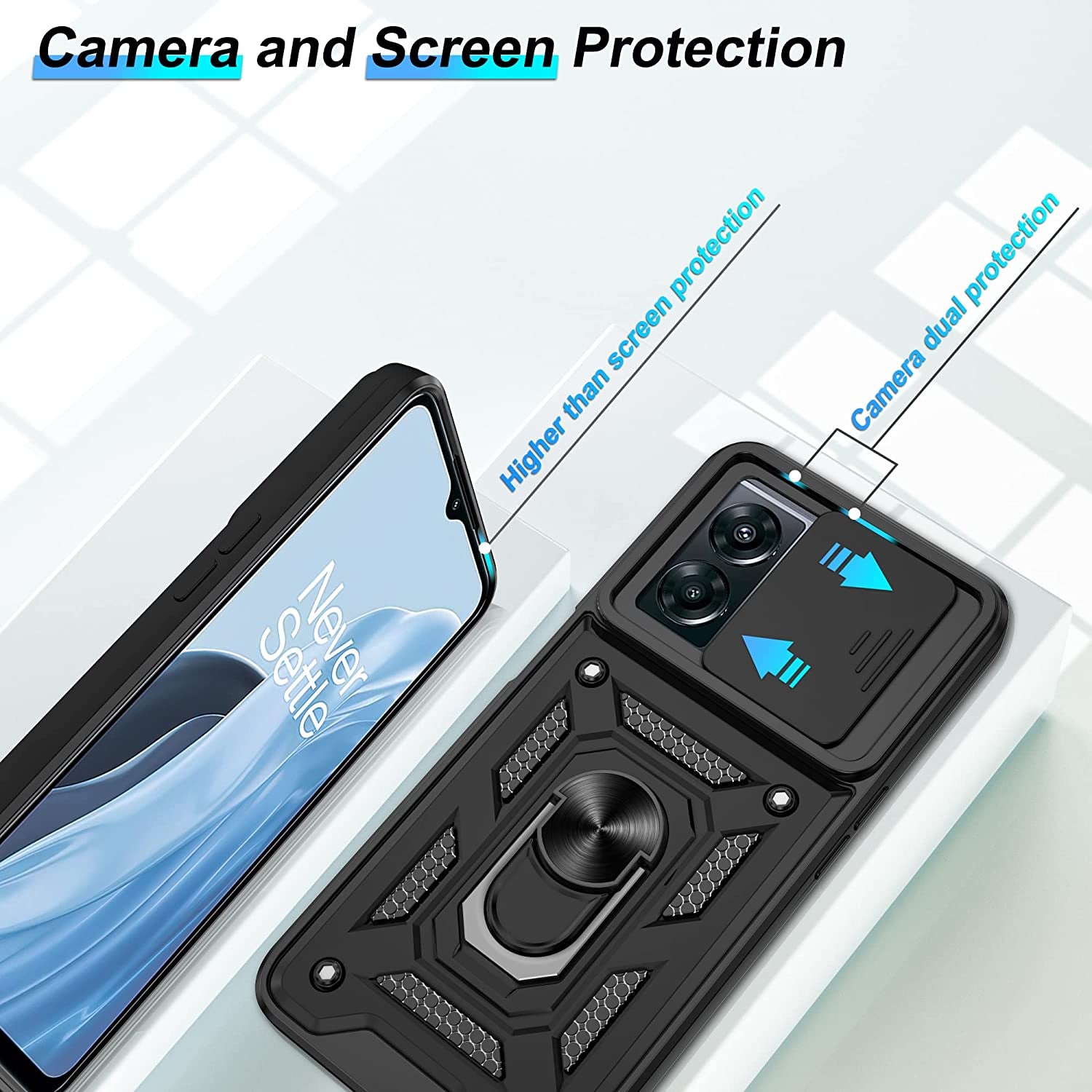 ATUMP for Oneplus Nord N300 5G Case with HD Screen Protector, Heavy Duty Shockproof with 360° Rotation Metal Kickstand [Military Grade] Protective Case for Oneplus Nord N300 5G, Black  Atump   