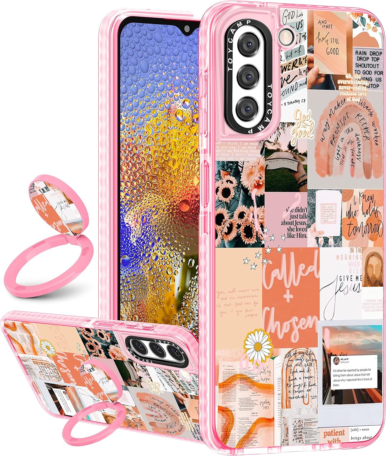 Toycamp for Samsung Galaxy S22 Case for Women, Colorful Butterfly Cute Girly Print Design for Girls Teens Case with Ring Kickstand (6.1 Inch), Black  Toycamp Pink Quotations  