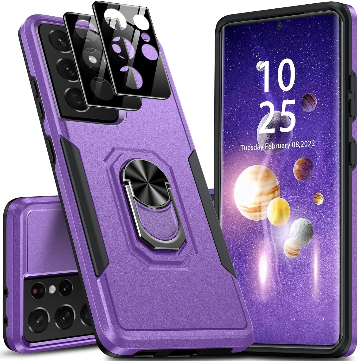Oterkin for S21 Ultra Case 5G,Samsung Galaxy S21 Ultra Case with [2 X 9H Lens Protectors][Adjustable Ring Kickstand] Shockproof Anti-Scratch Heavy Duty Phone Case for Galaxy S21 Ultra (Pink)  Oterkin Purple  