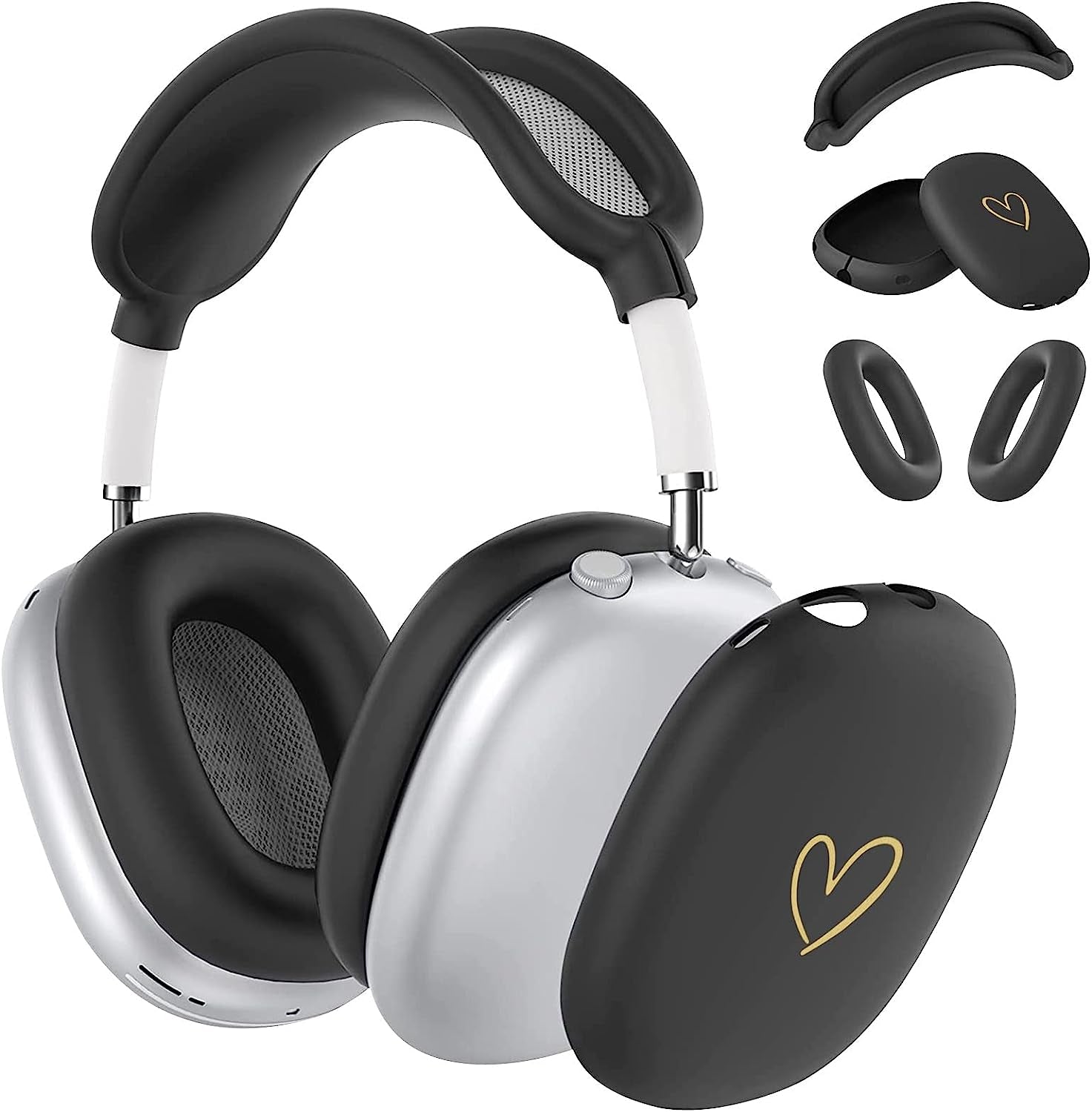 AIIEKZ Case for Airpods Max Headphones,Anti-Scratch Soft Silicone with Gold Heart Pattern Ear Cups Case Cover/Ear Pad Cover/Headband Cover for Apple Airpod Max (Black)  AIIEKZ   