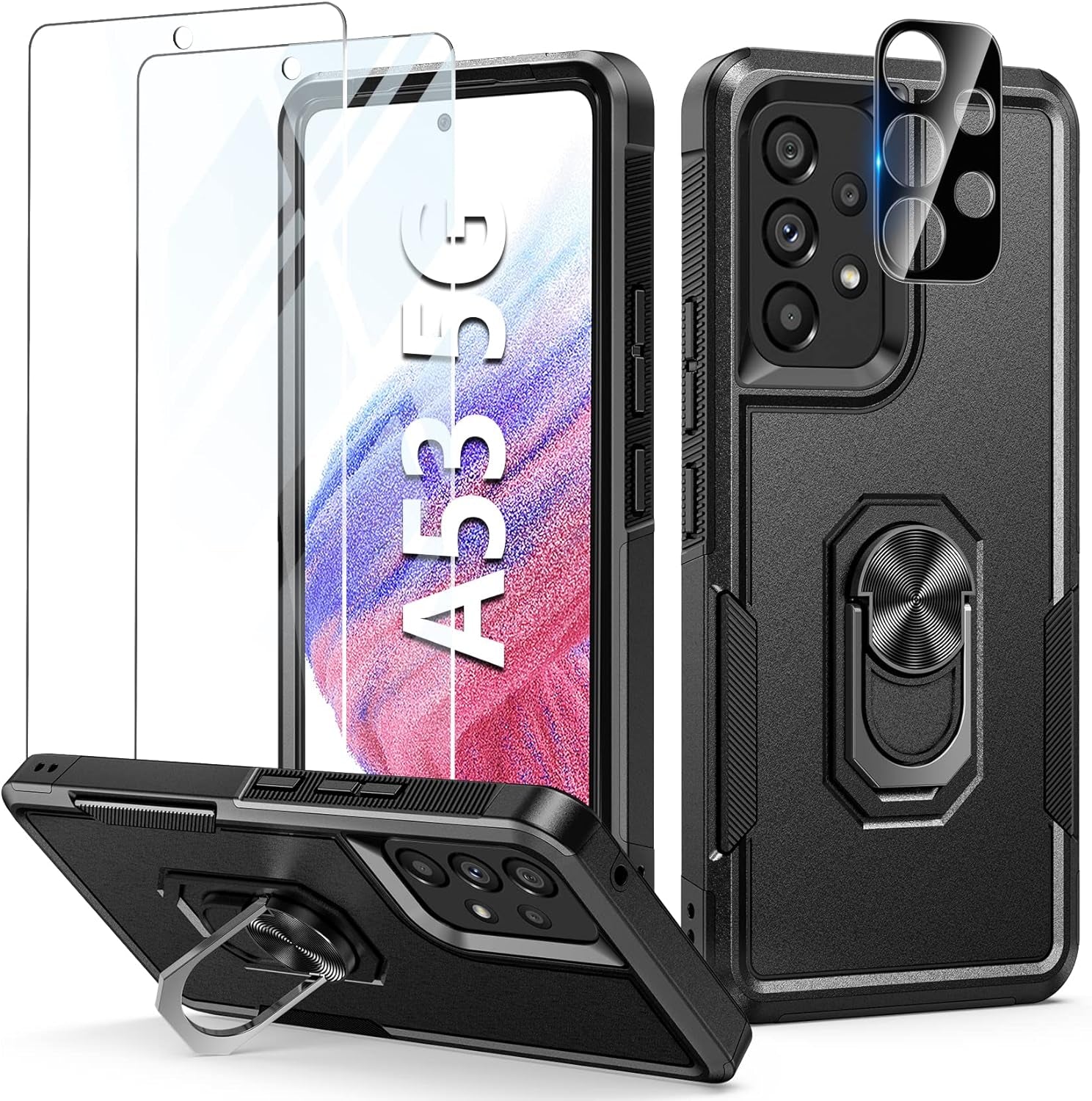 Soios for Samsung Galaxy A53 5G Case: Military Grade Drop Proof Protection Cover with Kickstand | Matte Textured Rugged Shockproof TPU | Protective Cell Phone Case for Galaxy A53 5G Phone  SOiOS B-Black  