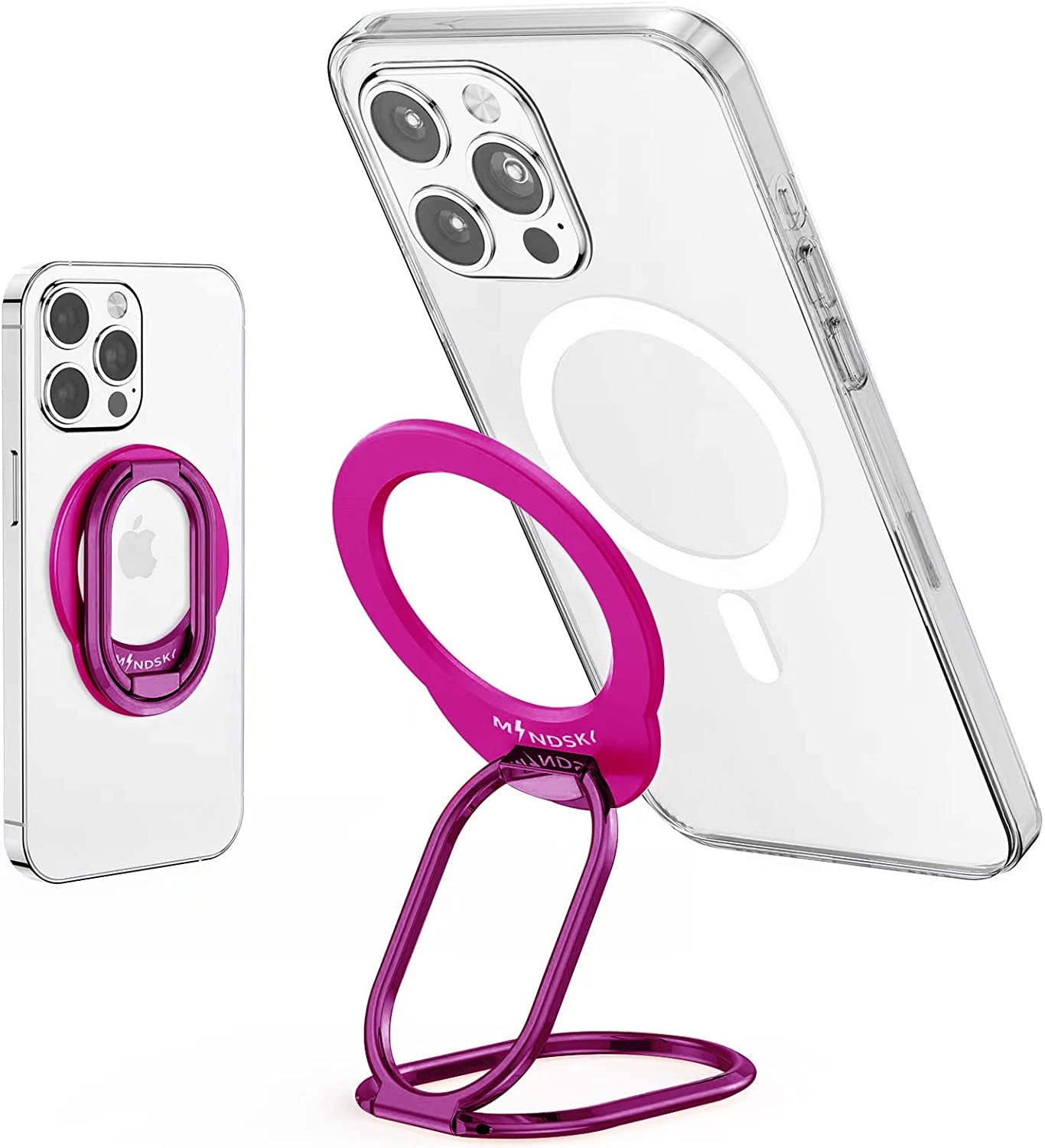 Mindsky Magnetic Phone Ring Holder for Iphone 14 13 12 Magsafe Accessories Adjustable Finger Phone Ring Grip【Removable When Wireless Charging】  Mindsky Hot Pink  