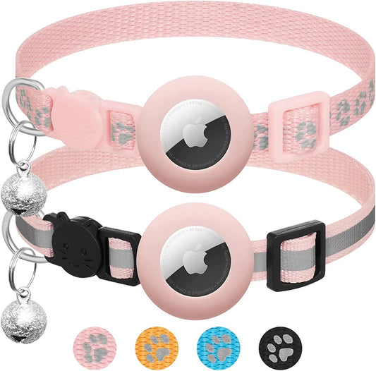 2Pack Airtag Cat Collar Breakaway with Bell,Reflective Kitten Collar with Apple Airtag Cat Collar Holder,Adjustable 7-12In,Safety Buckle for Girl Boy Cats,Pet Supplies,Accessories,Gifts (Pink)  LAFAYI   