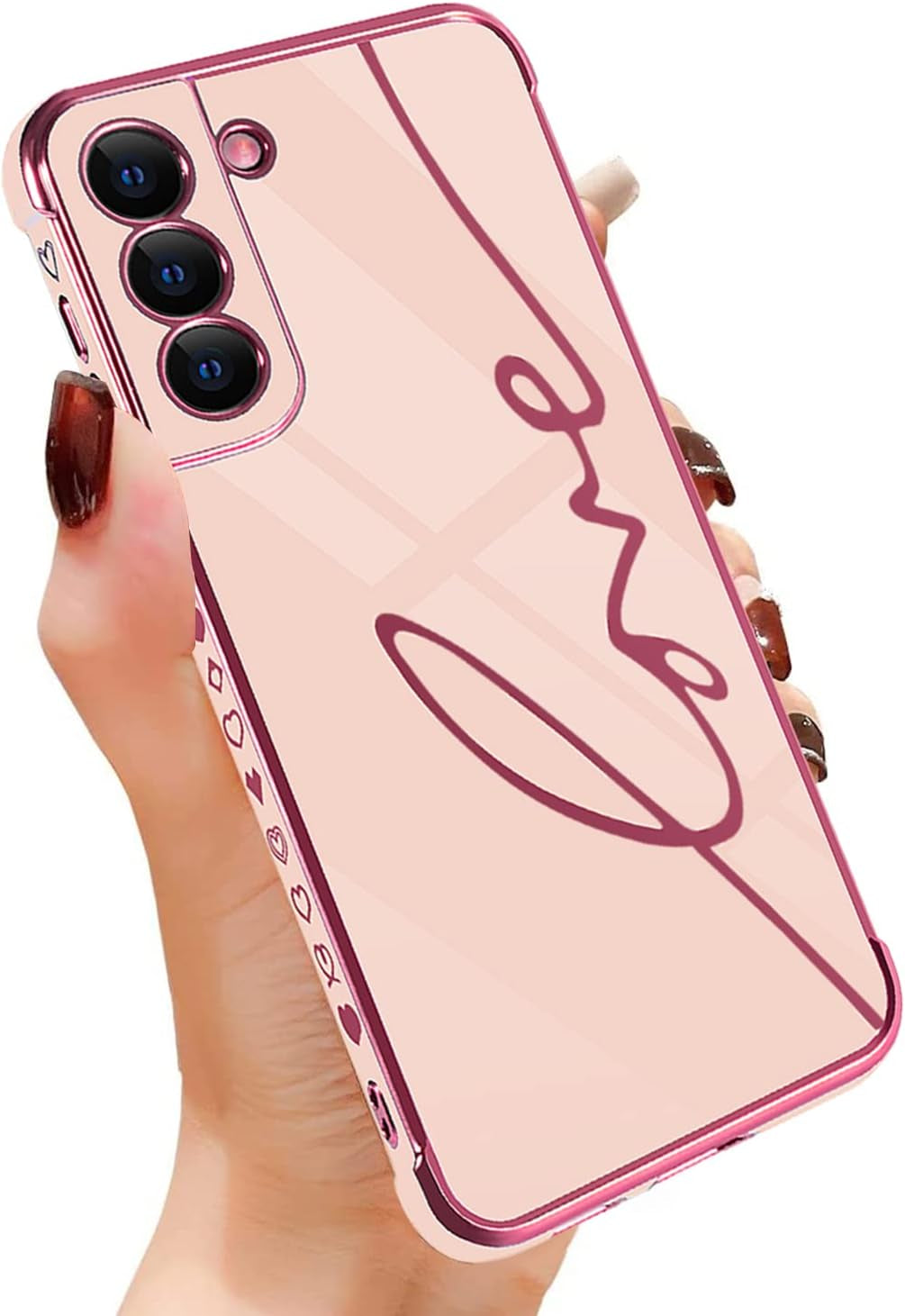 Eiyikof Compatible for Samsung Galaxy S20 FE 5G 6.5" Case with Cute Side Love Heart and Plating Love Letter Pattern Case for Women Girls Shockproof Soft TPU Full Camera Lens Protection Case-Pink  Eiyikof Pink Samsung Galaxy S21 Fe Case 