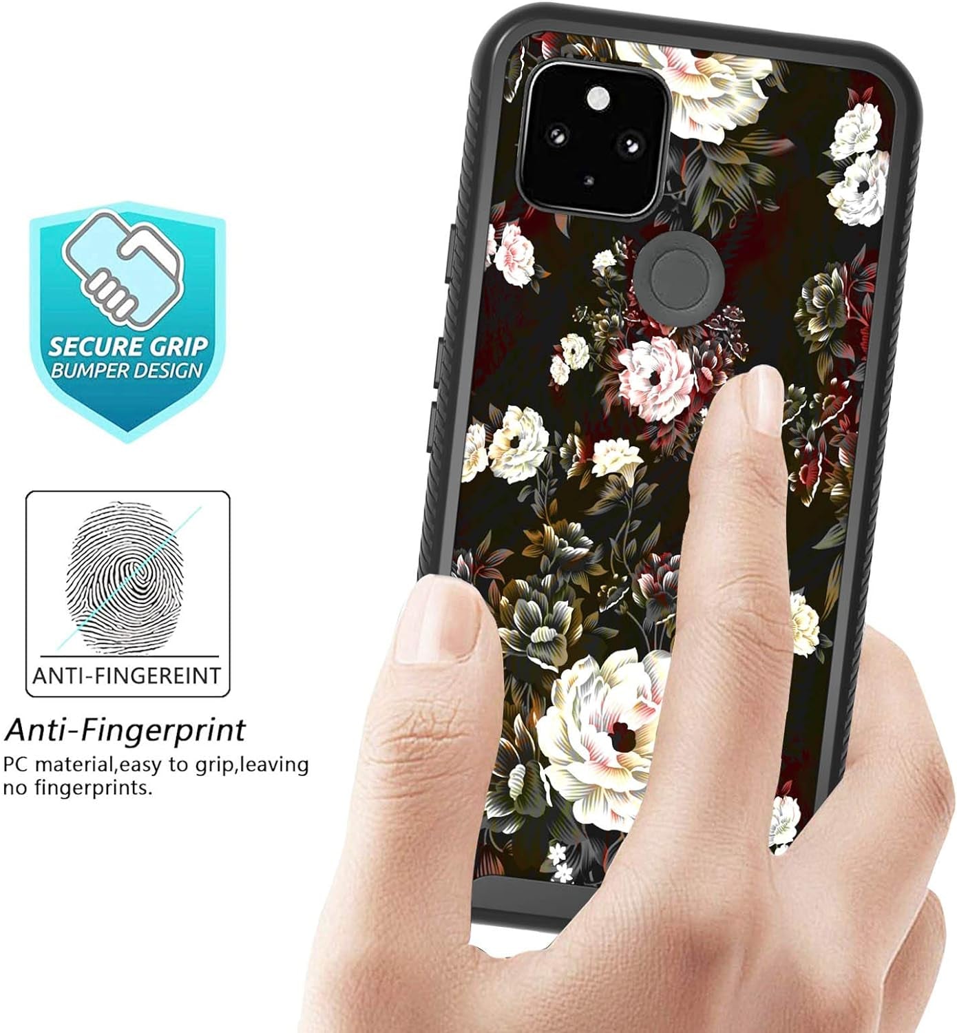 Shinymax Pixel 4A 5G Case with Roses Design,Google Pxiel 4A 5G Phone Case,Hybrid Triple Layer Armor Protective Cover Flexible Sturdy Anti-Scratch Shockproof Cute Case for Women and Girls-Flowers/Black  ShinyMax   